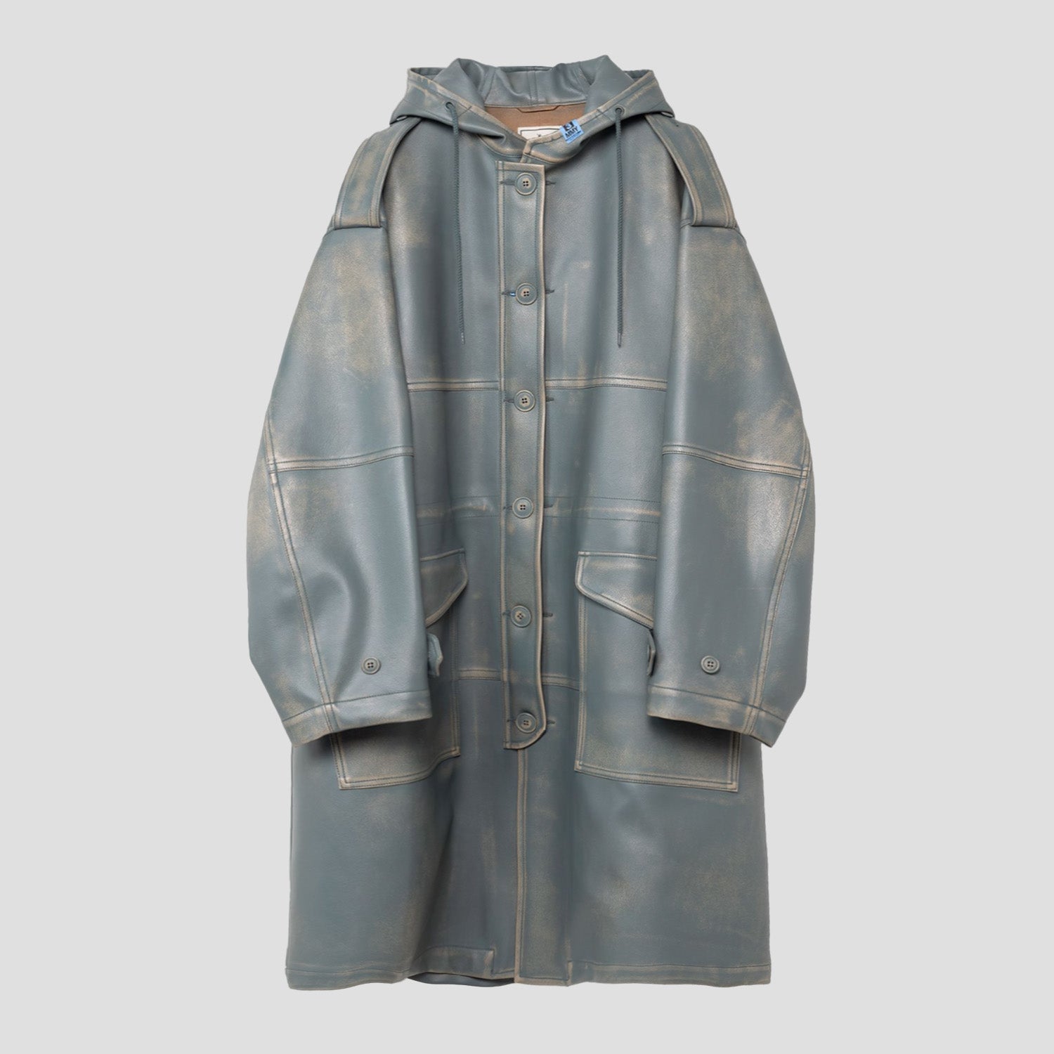 SYNTHETIC LEATHER HOODED COAT