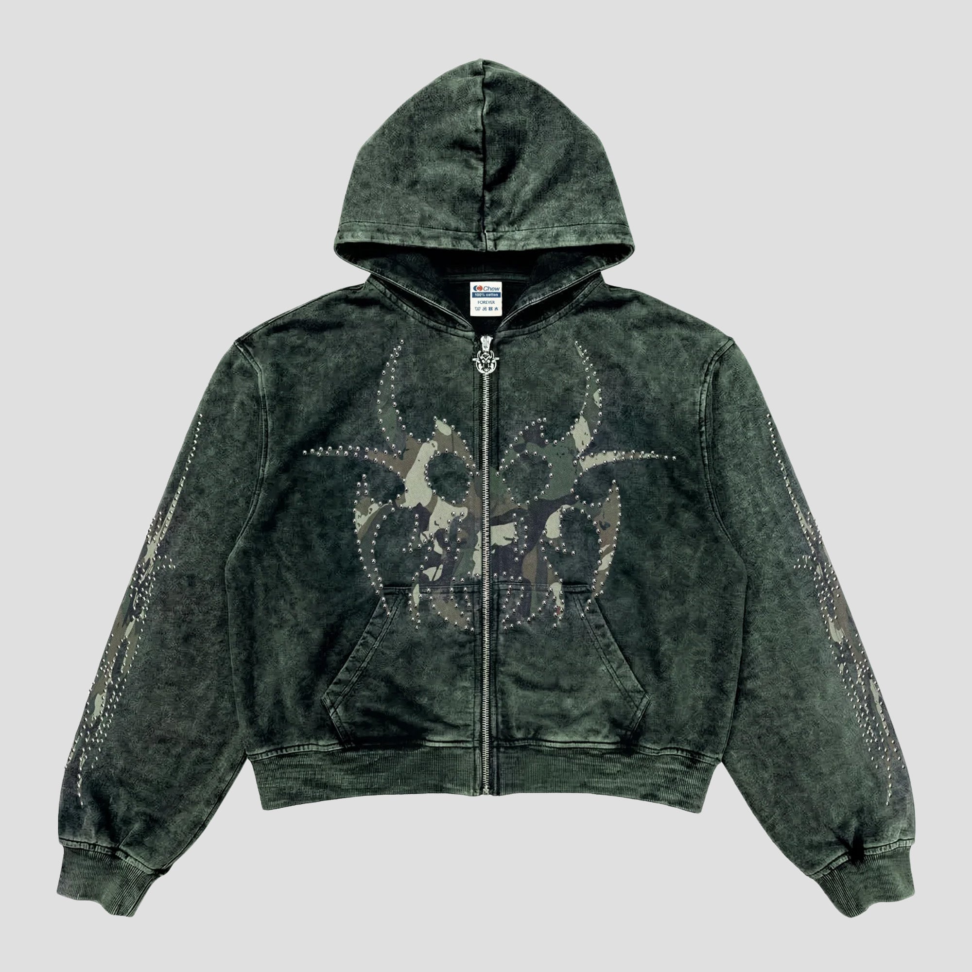 CAMO SILVER STUDDED ROACH ZIP-UP