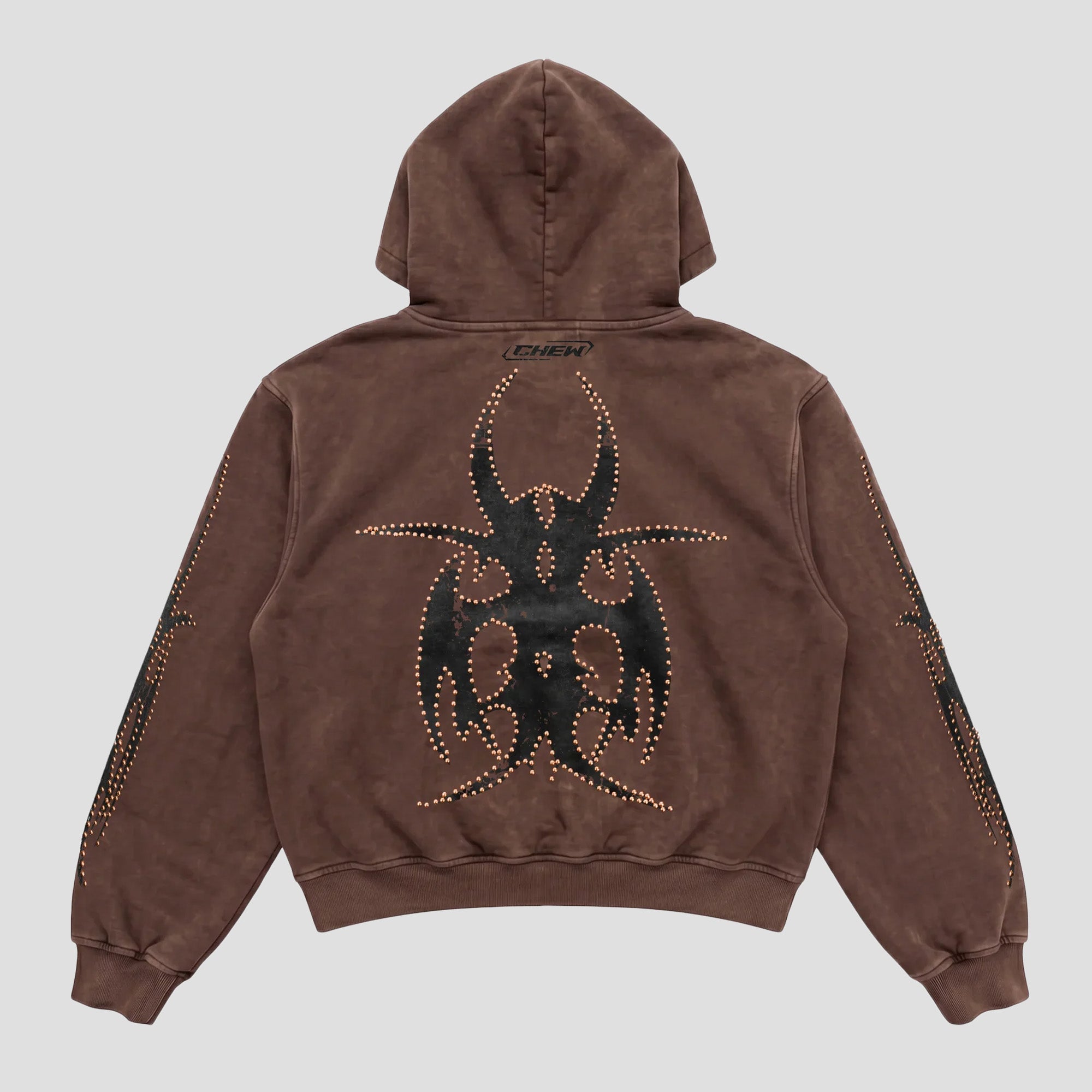 BROWN ROSE GOLD STUDDED ROACH HOODIE