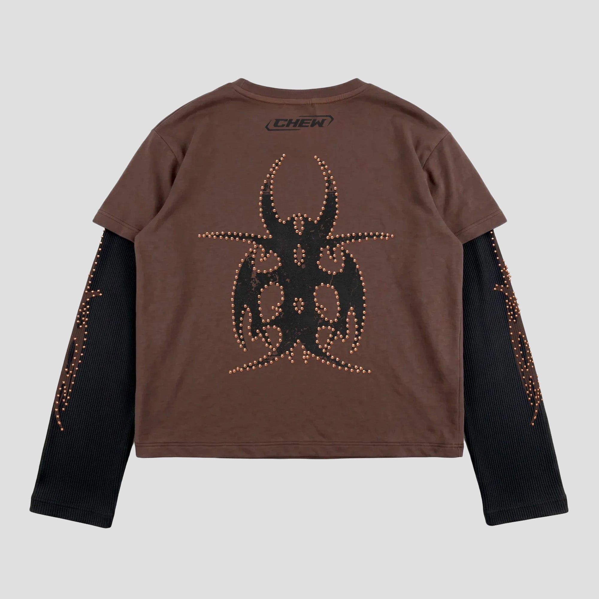 BLACK BROWN ROSE GOLD STUDDED ROACH L/S T-SHIRTS