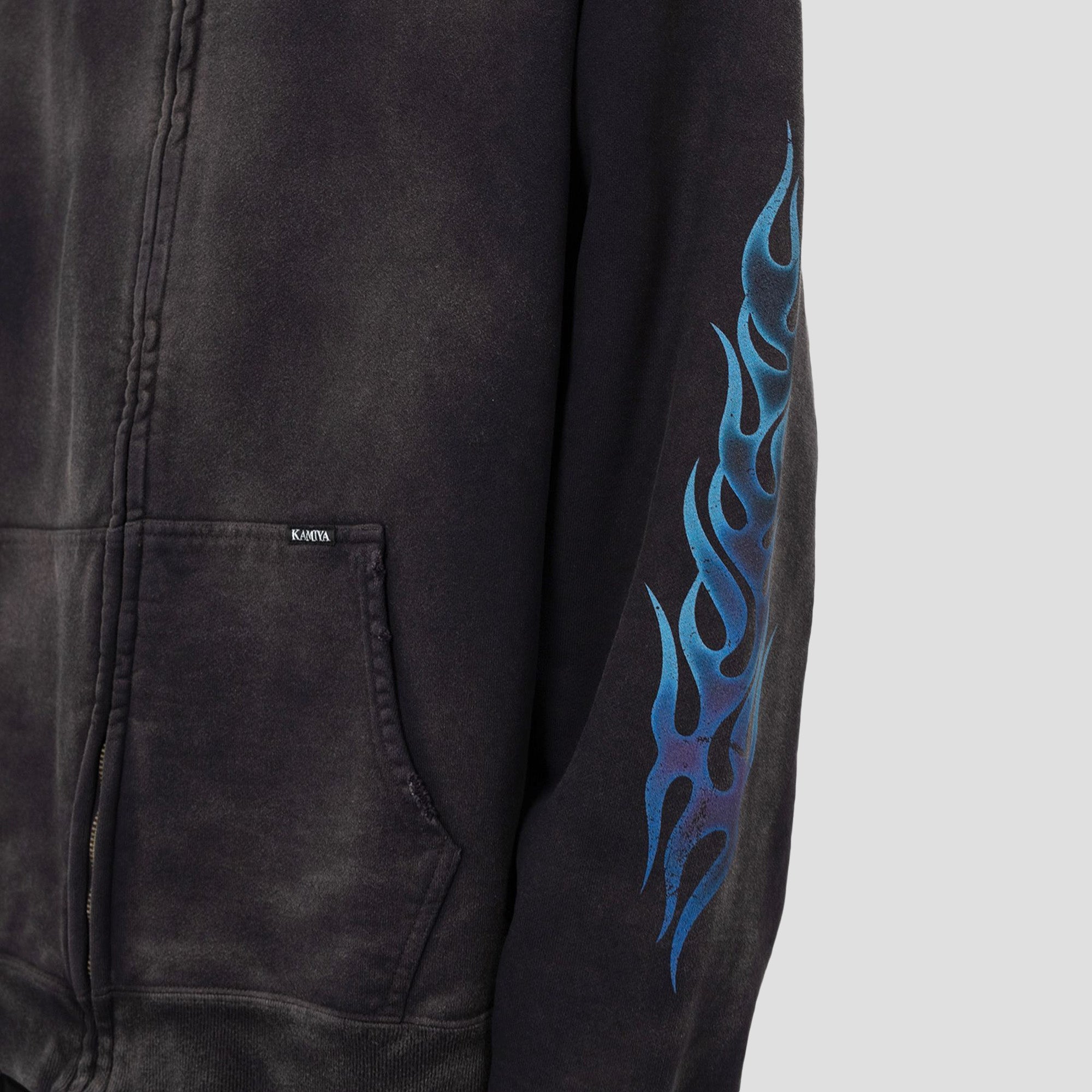 FIRE DISTRESSED ZIP HOODIE