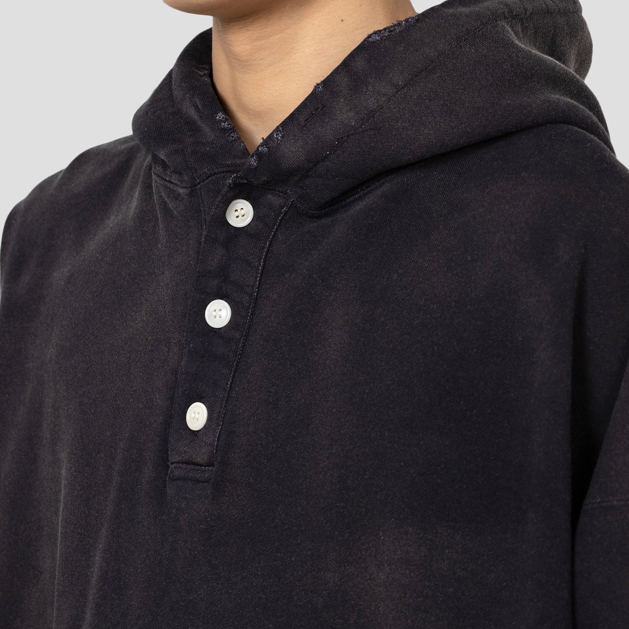 DISTRESSED OVERSIZED HENLEY NECK HOODIE