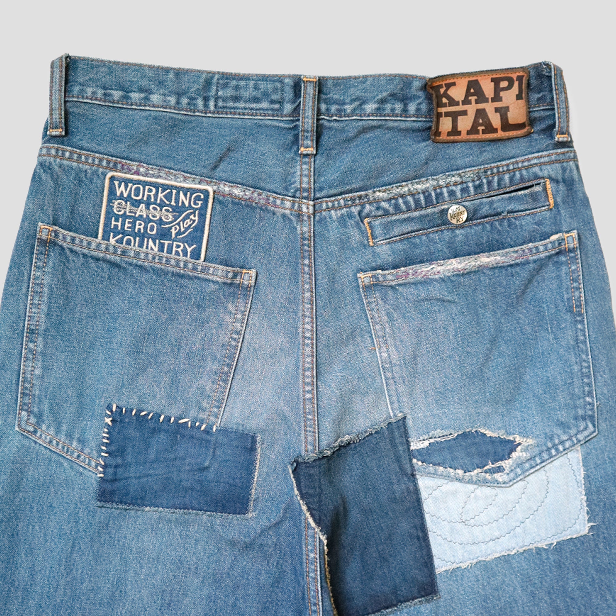 14oz PATCHWORK DENIM BAGGY PANTS