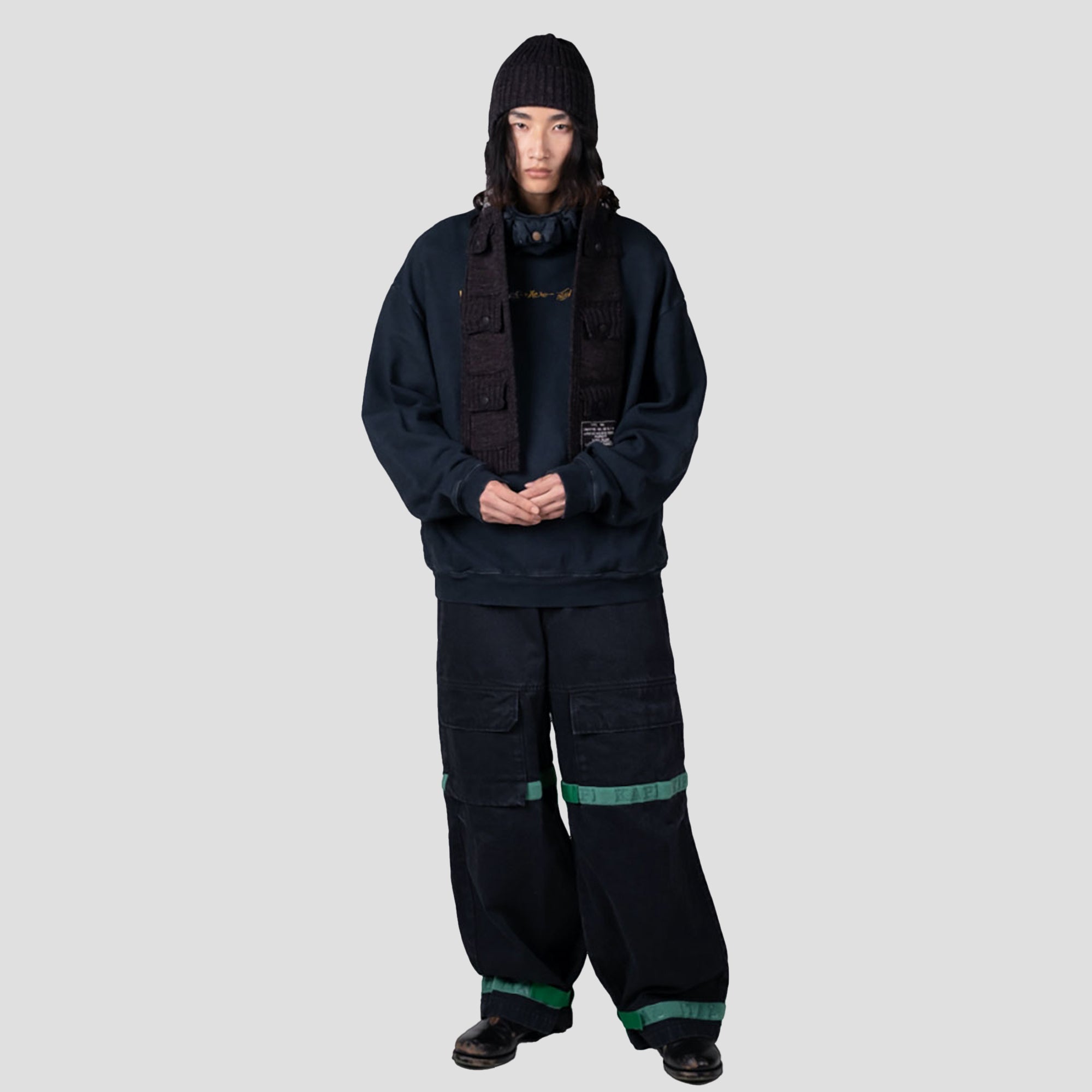 14oz BLACK x BLACK DENIM BAGGY PANTS