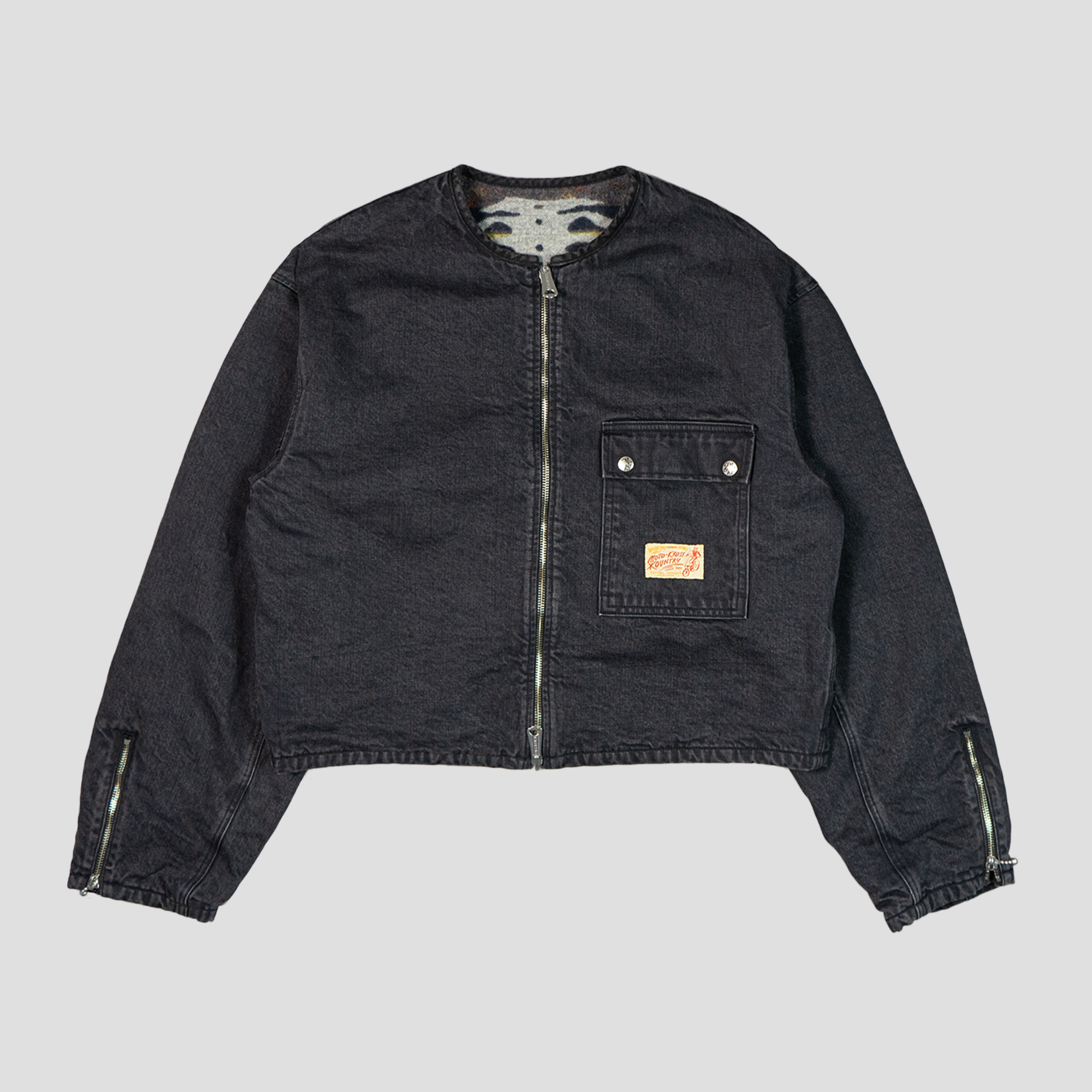 KAPITAL - 14oz BLACK DENIM BONE LINING REVERSIBLE MOTORCROSS JACKET