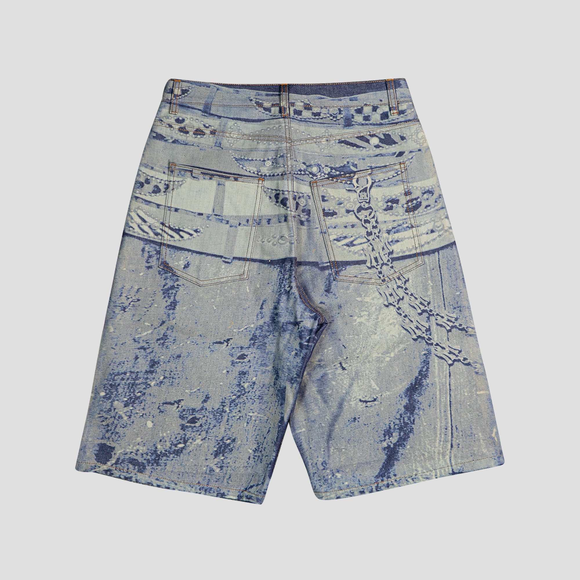 MANNAHATTA NYC BELTS LASERED DENIM SHORTS