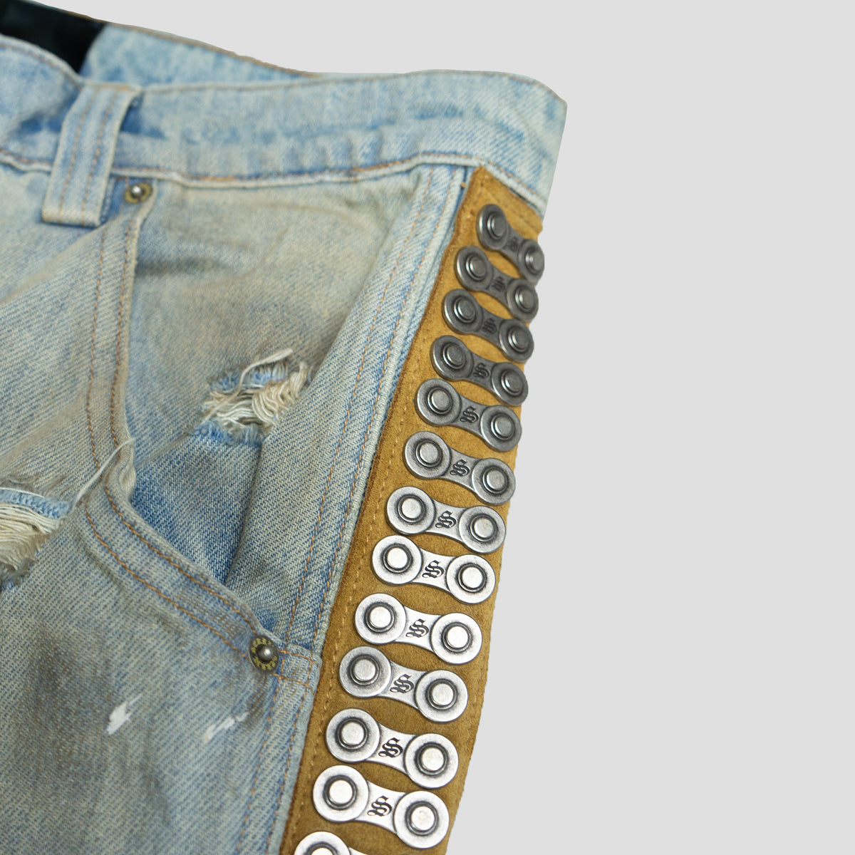 CHOPPER CHAIN DENIM WESTERN PANTS