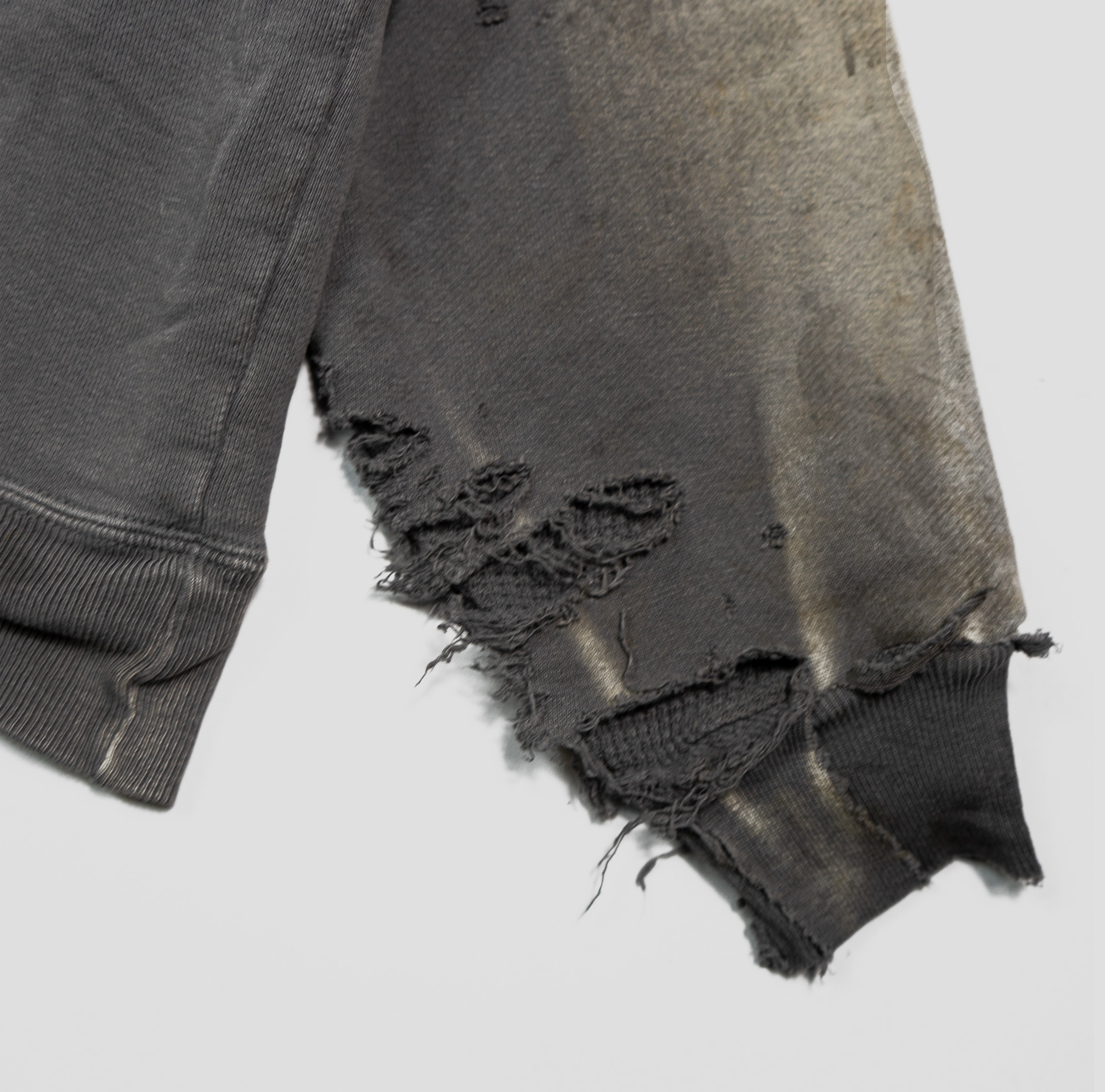 DOUBLE FACED DISTRESSED ZIP-UP HOODIE