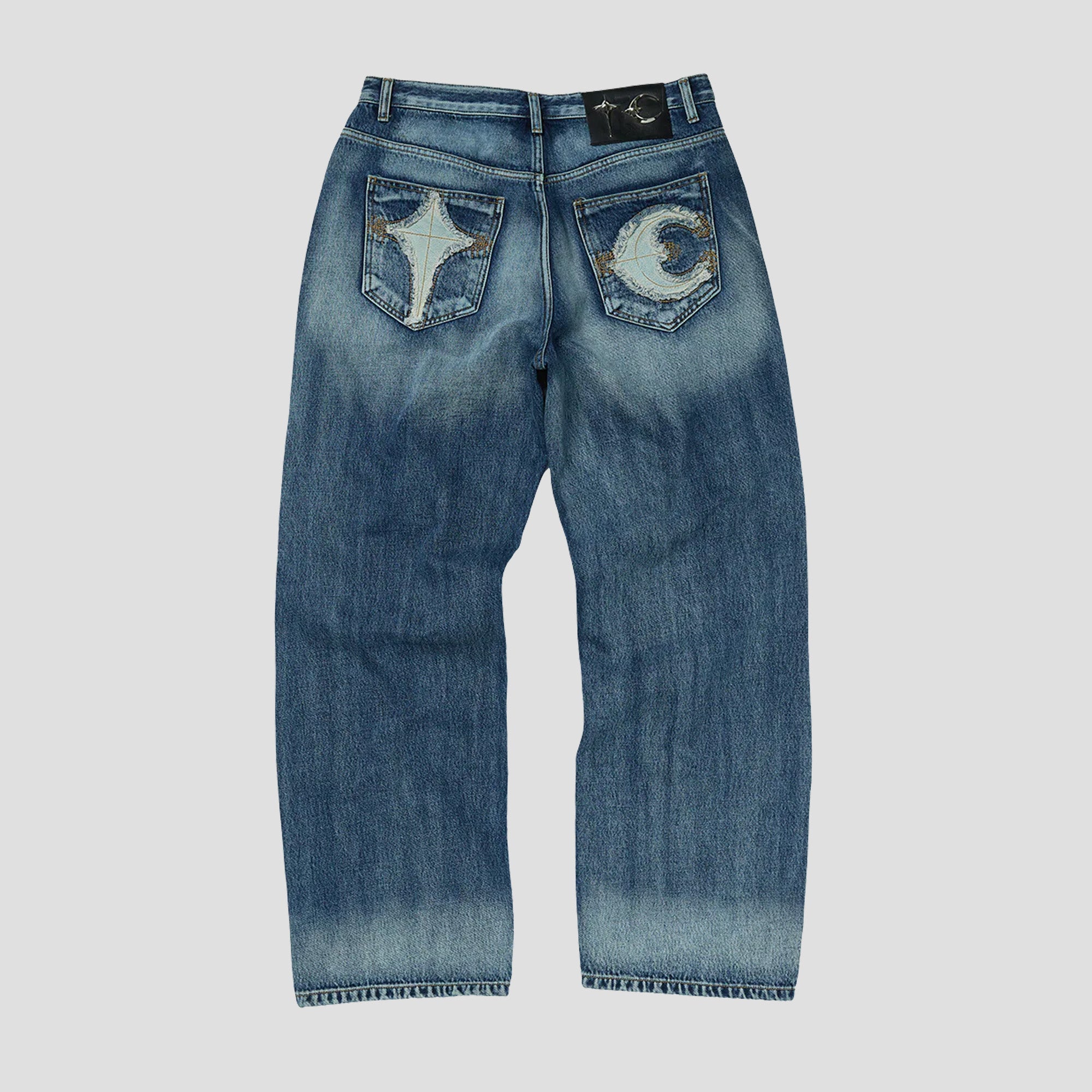 TC BONE LEATHER DENIM JEANS