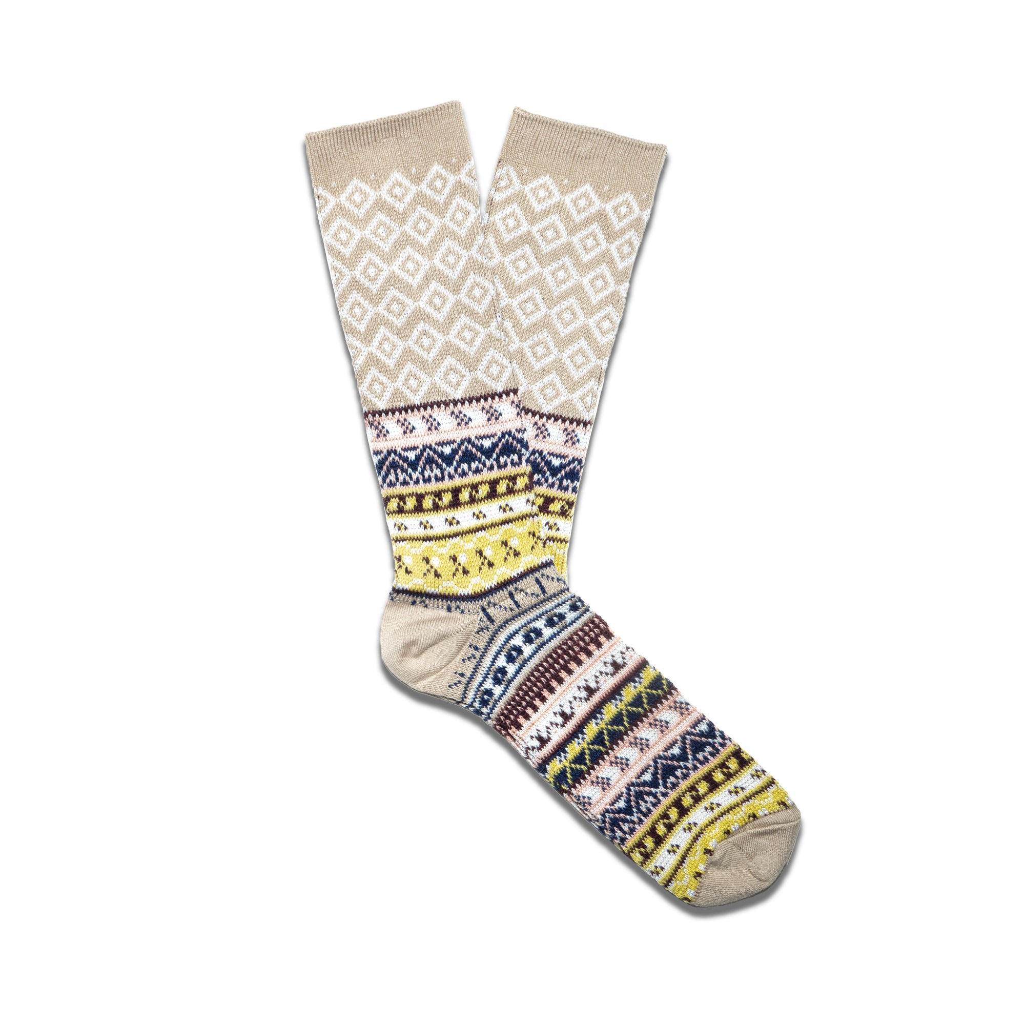 ANONYMOUS ISM - FAIRISLE JACQUARD CREW SOCKS - BEIGE at Mannahatta NYC