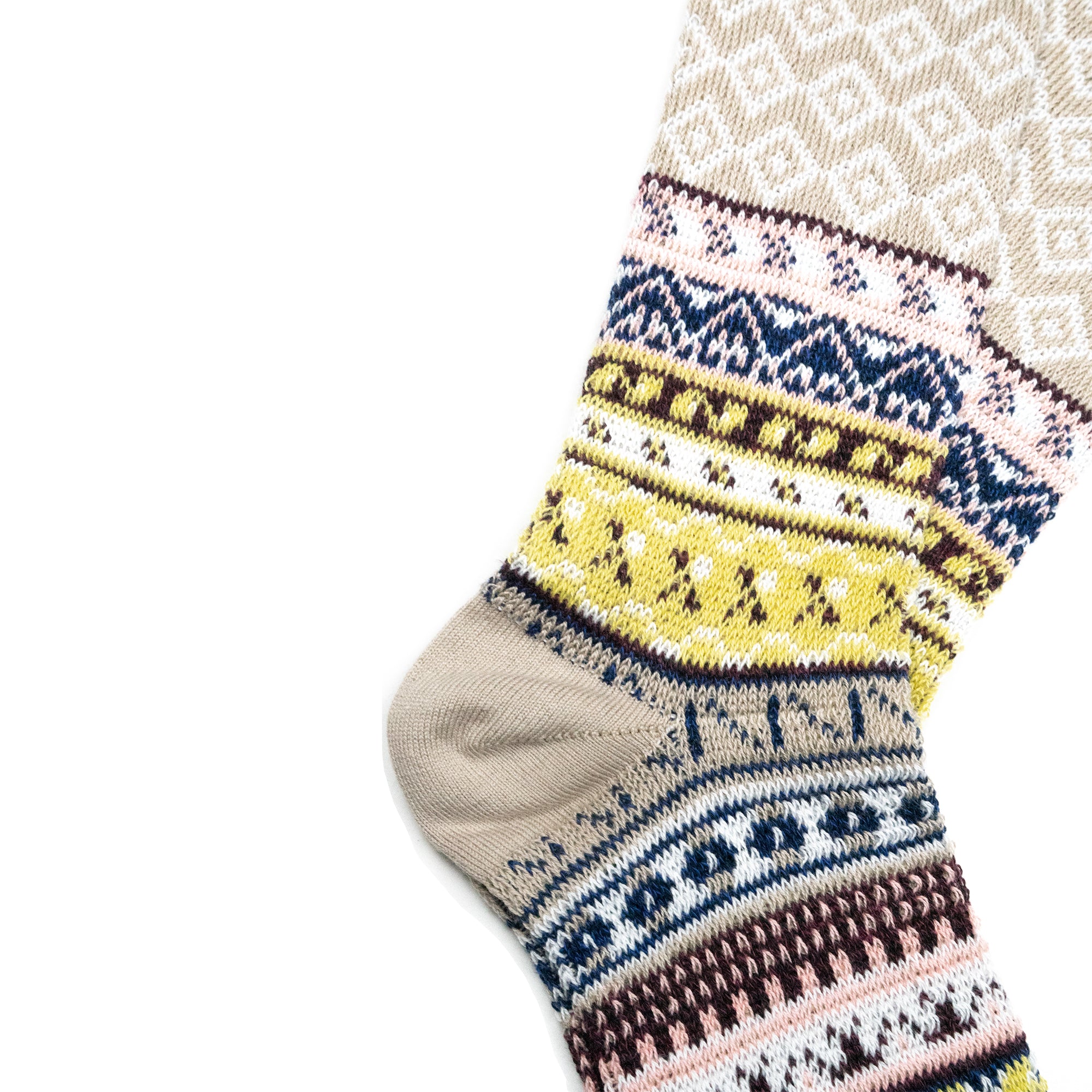 FAIRISLE JACQUARD CREW SOCKS - BEIGE
