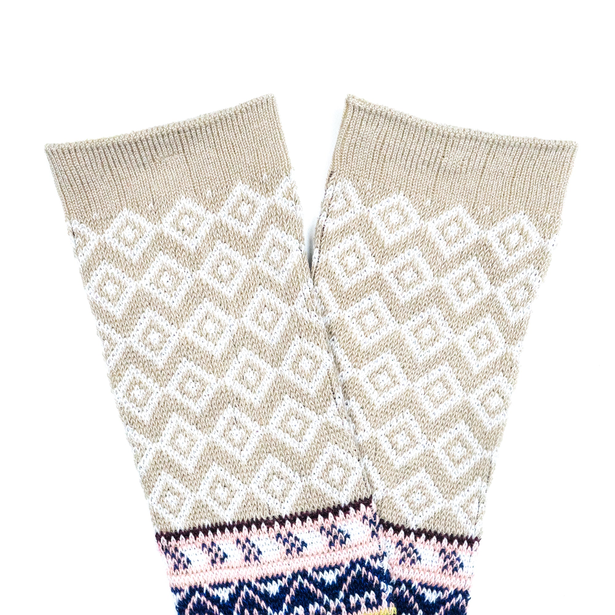 FAIRISLE JACQUARD CREW SOCKS - BEIGE