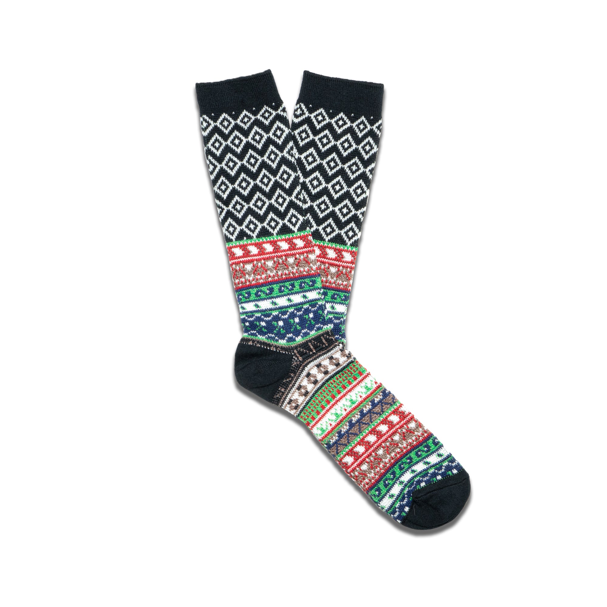 ANONYMOUS ISM - FIARISLE JACQUARD CREW SOCKS - BLACK at Mannahatta NYC