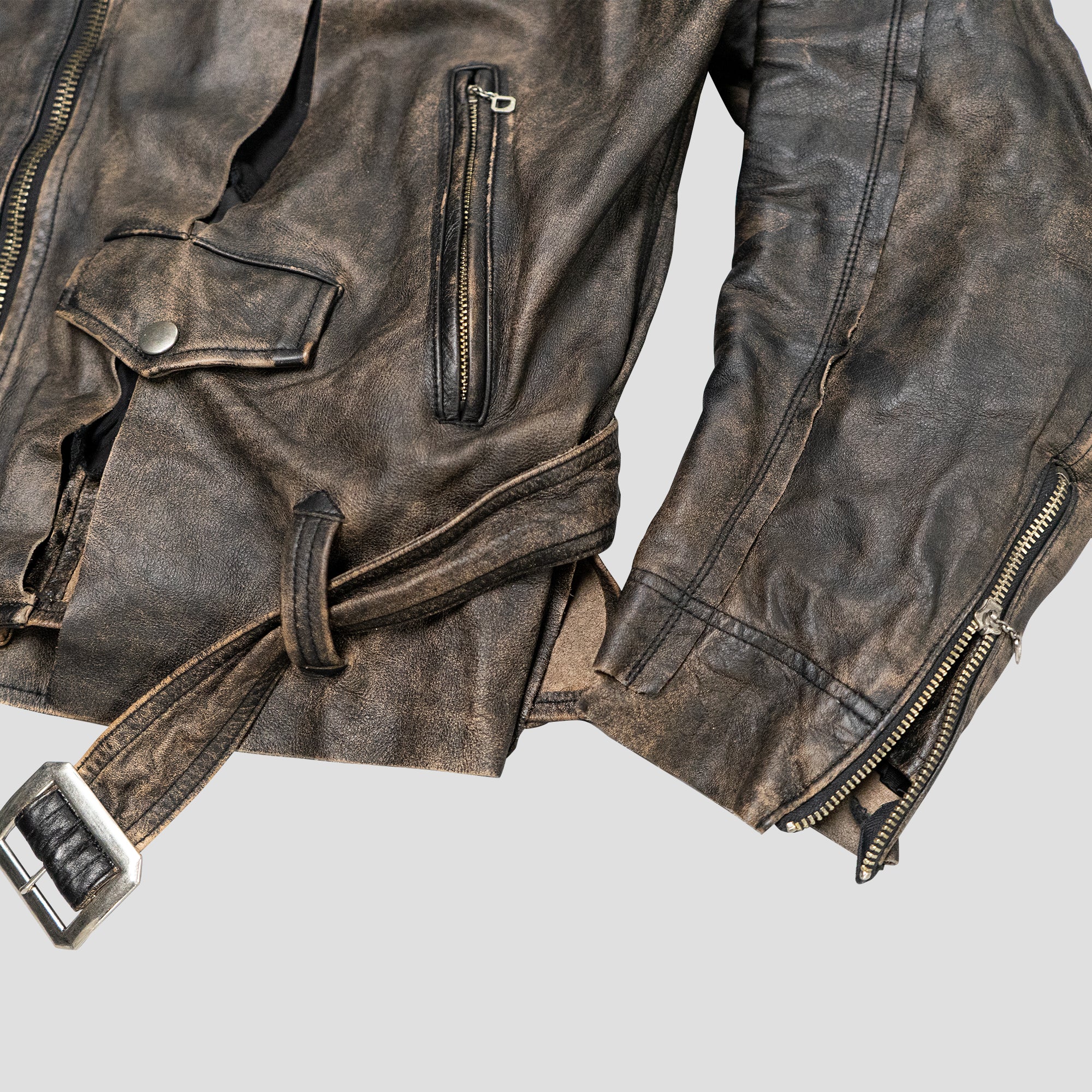 DISTRESSED BIKER LEATHER JACKET