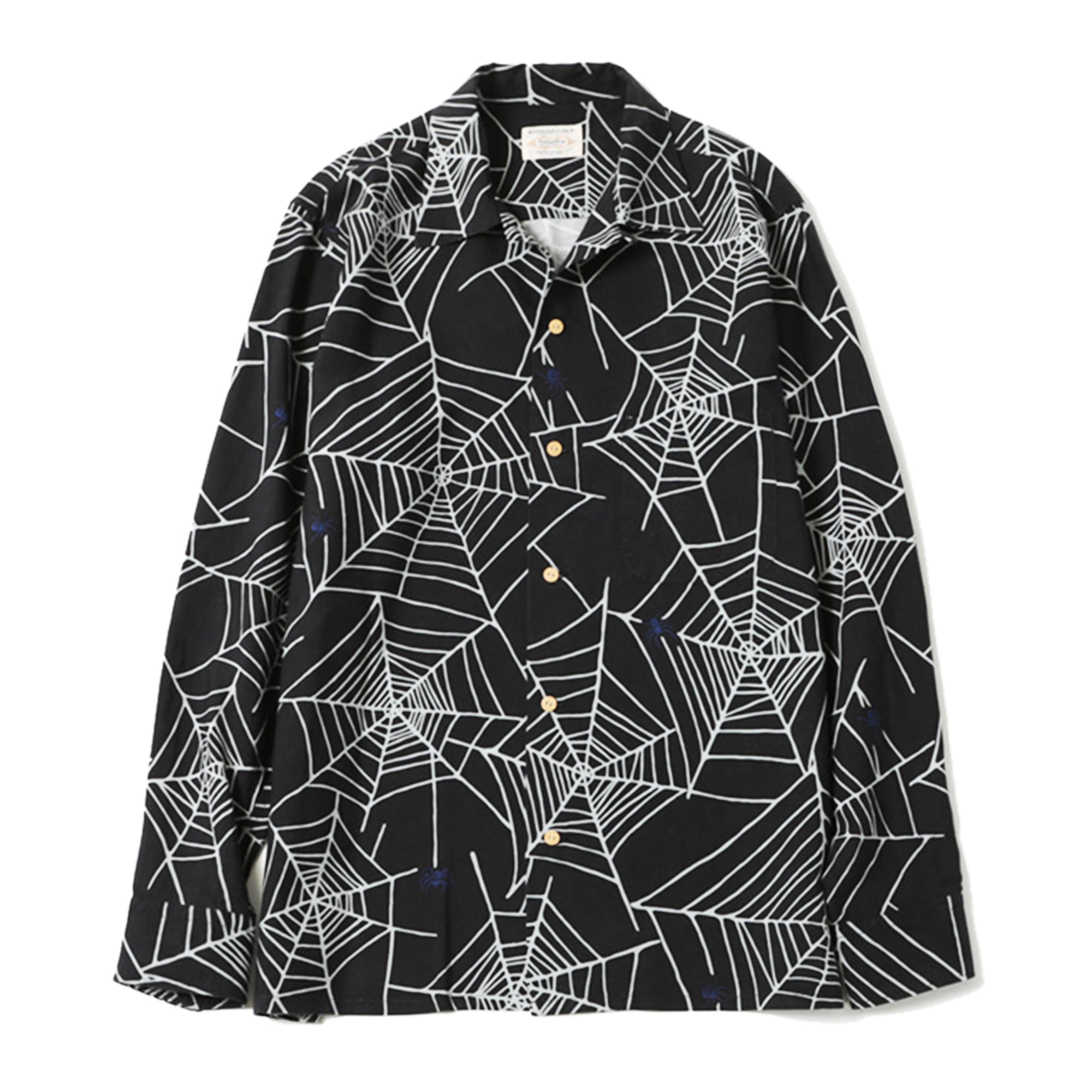KAPITAL - RAYON SPIDER WEB OPEN COLLAR SHIRT - BLACK at Mannahatta NYC