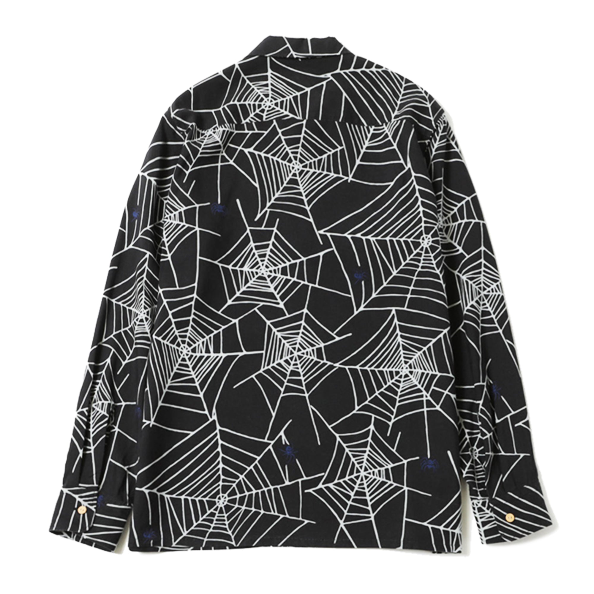 RAYON SPIDER WEB OPEN COLLAR SHIRT - BLACK