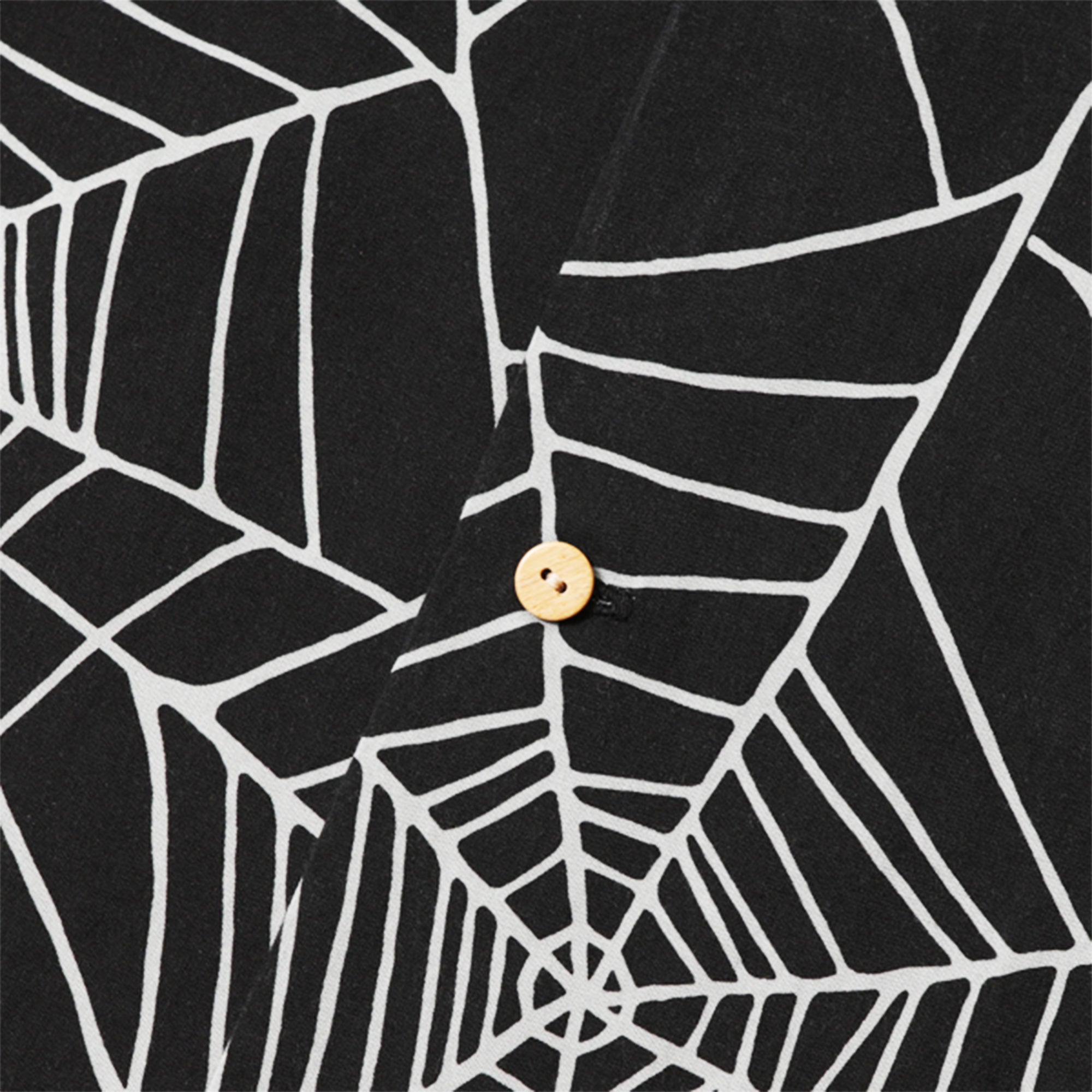 RAYON SPIDER WEB OPEN COLLAR SHIRT - BLACK