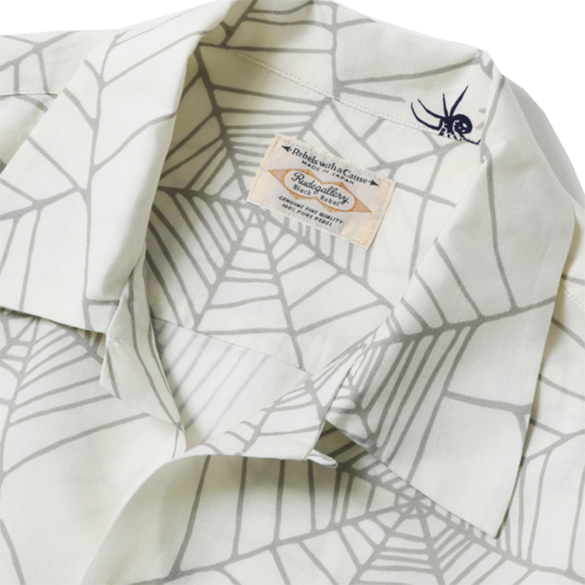 RAYON SPIDER WEB OPEN COLLAR SHIRT - WHITE