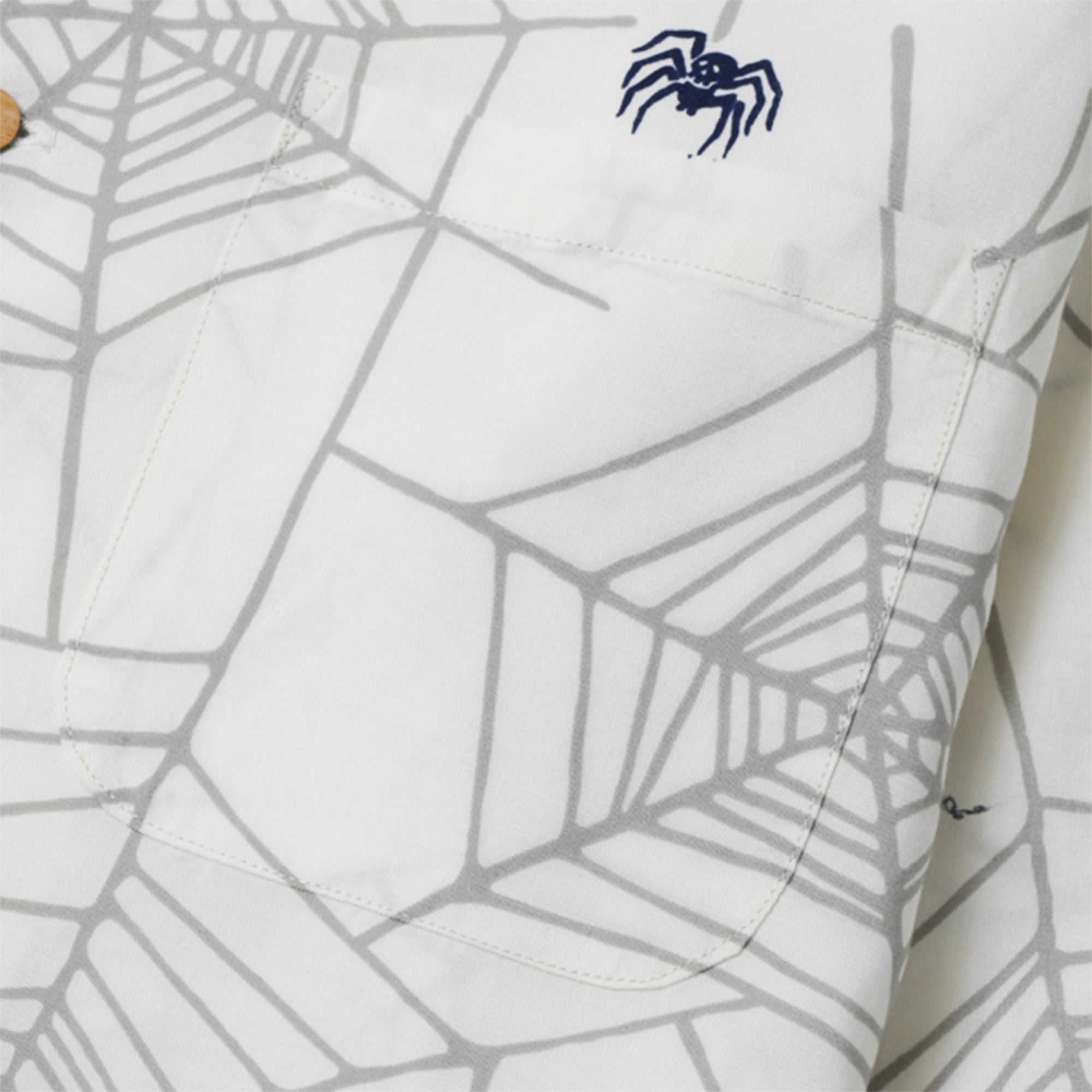 RAYON SPIDER WEB OPEN COLLAR SHIRT - WHITE