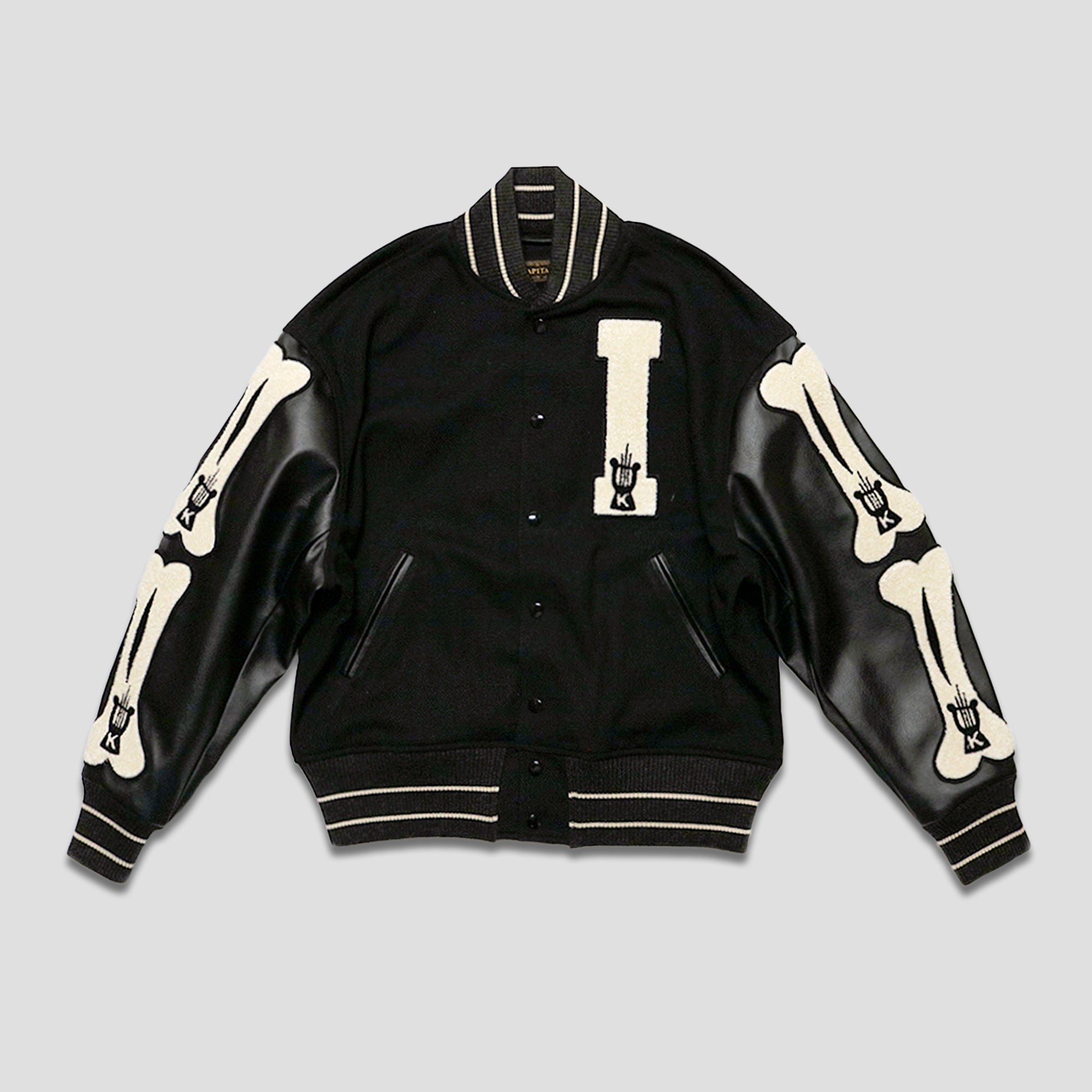 KAPITAL - 40s WOOL I-FIVE VARSITY JACKET - BLACK