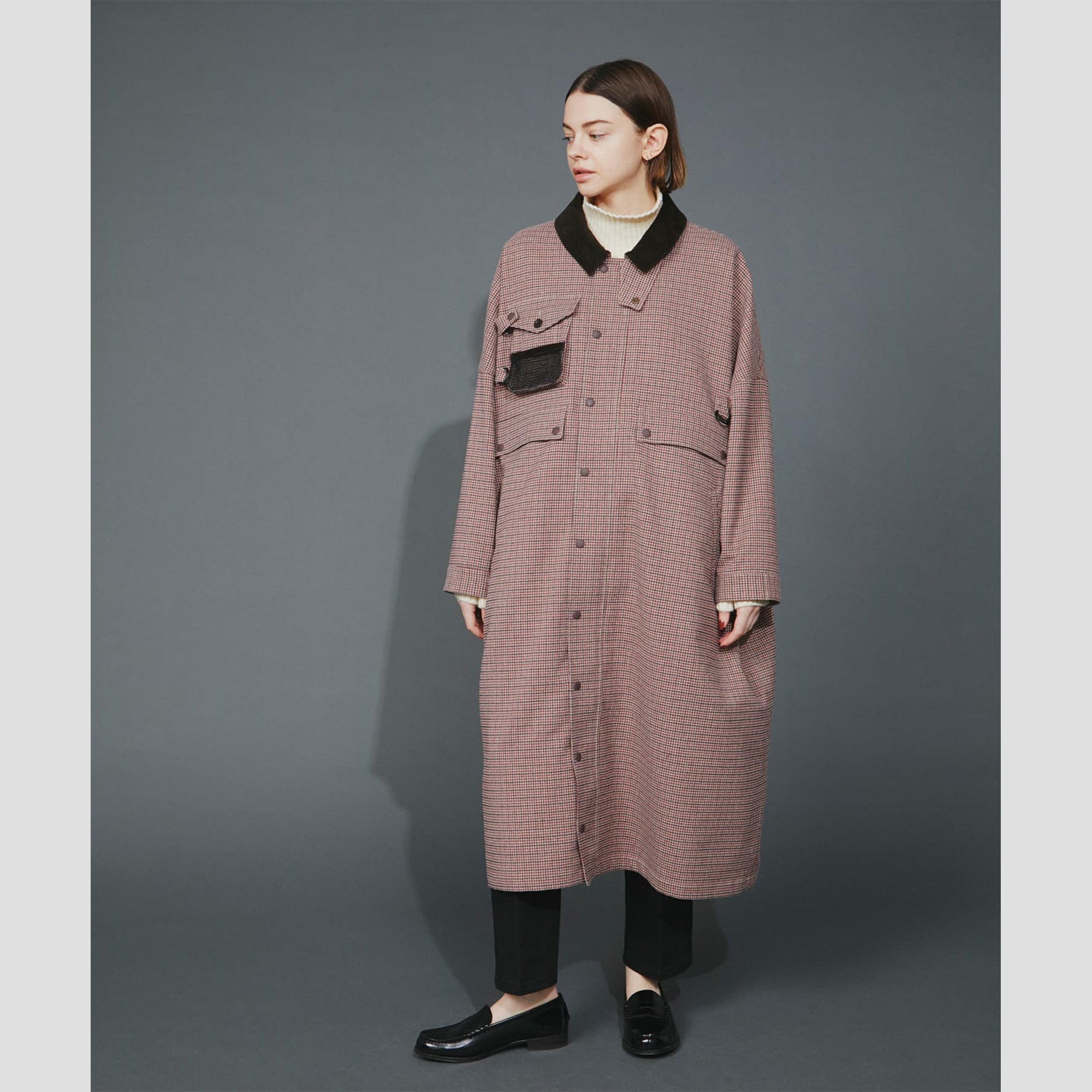 SOLOTEX CHECK HUNTING LONG COAT - BROWN