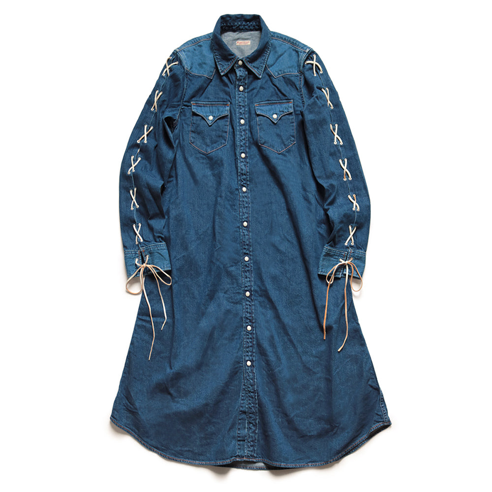 KAPITAL - 8oz DENIM LACE-UP WESTERN DRESS - INDIGO at Mannahatta NYC