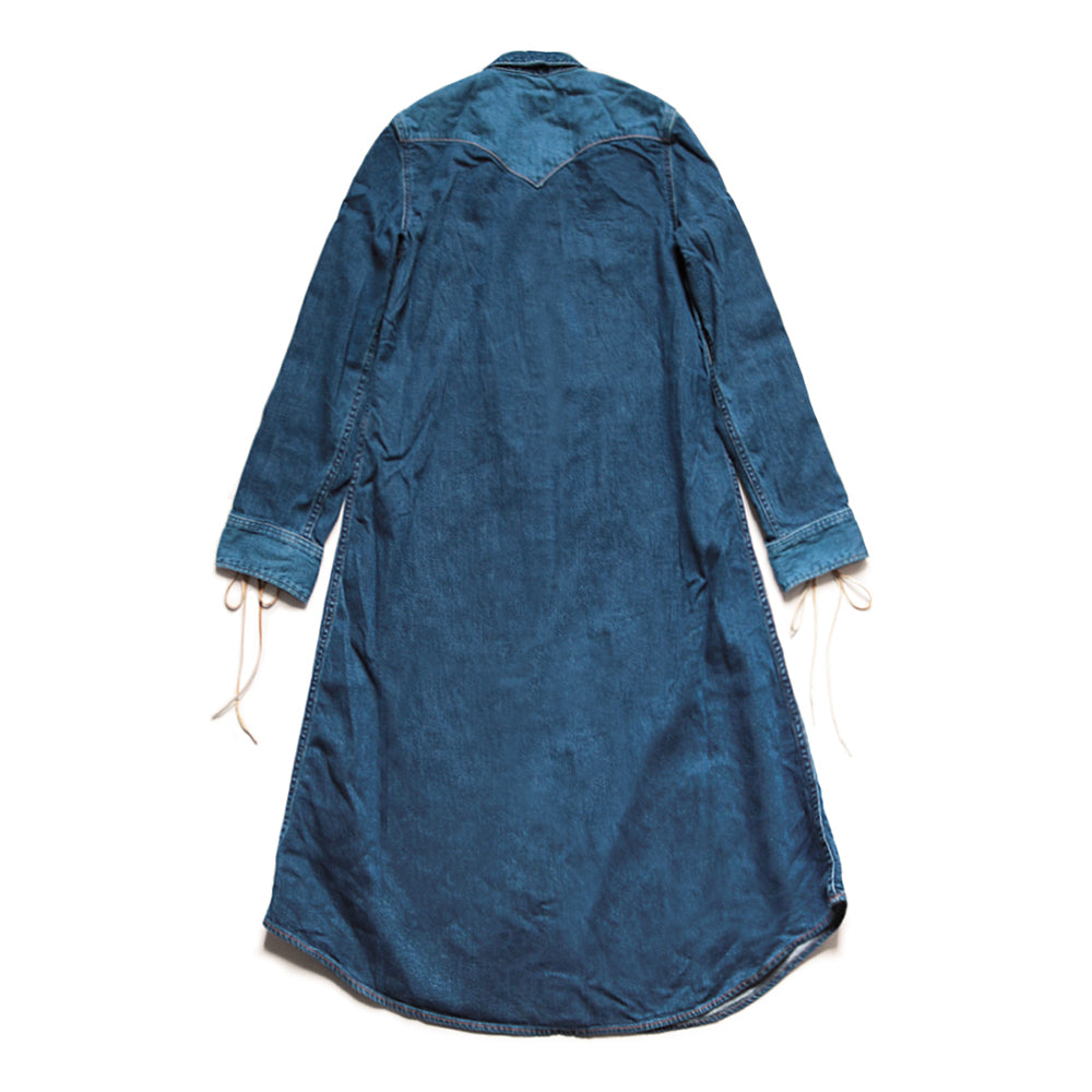8oz DENIM LACE-UP WESTERN DRESS - INDIGO
