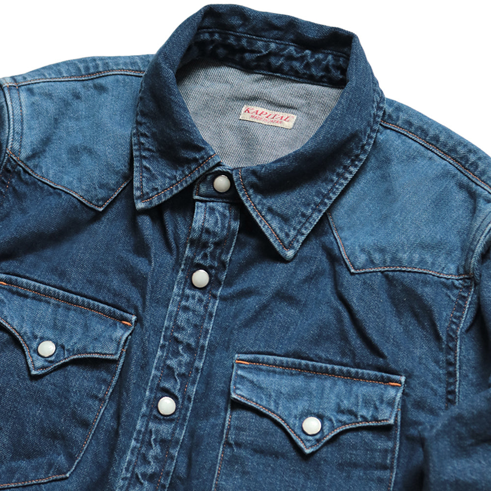 8oz DENIM LACE-UP WESTERN DRESS - INDIGO