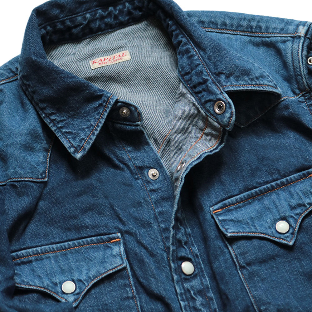 8oz DENIM LACE-UP WESTERN DRESS - INDIGO
