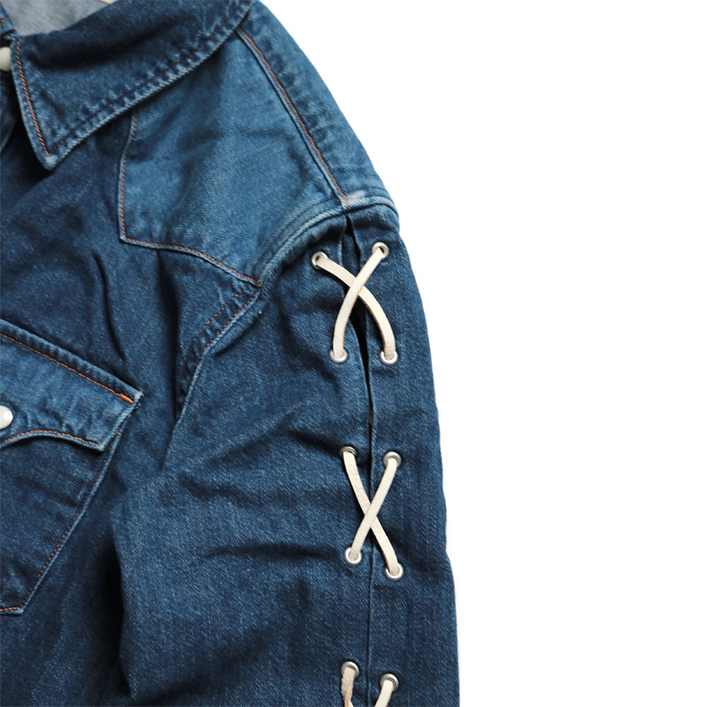 8oz DENIM LACE-UP WESTERN DRESS - INDIGO