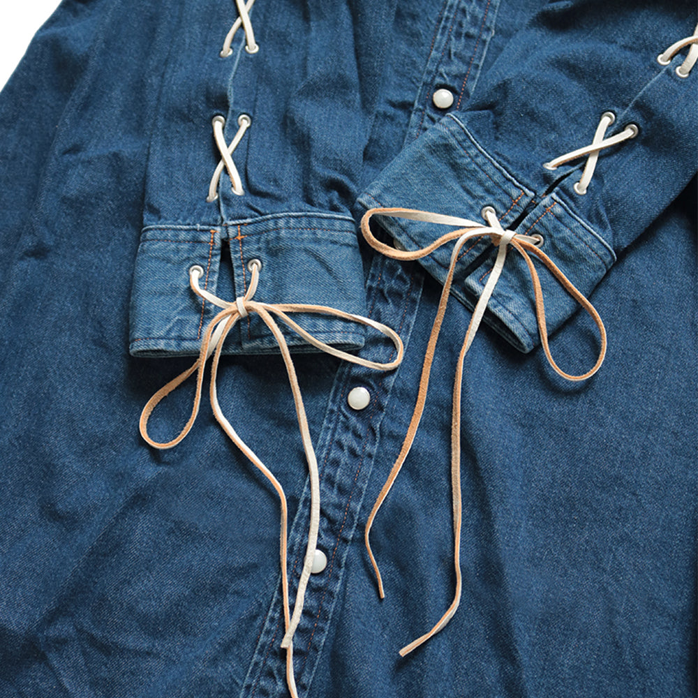 8oz DENIM LACE-UP WESTERN DRESS - INDIGO