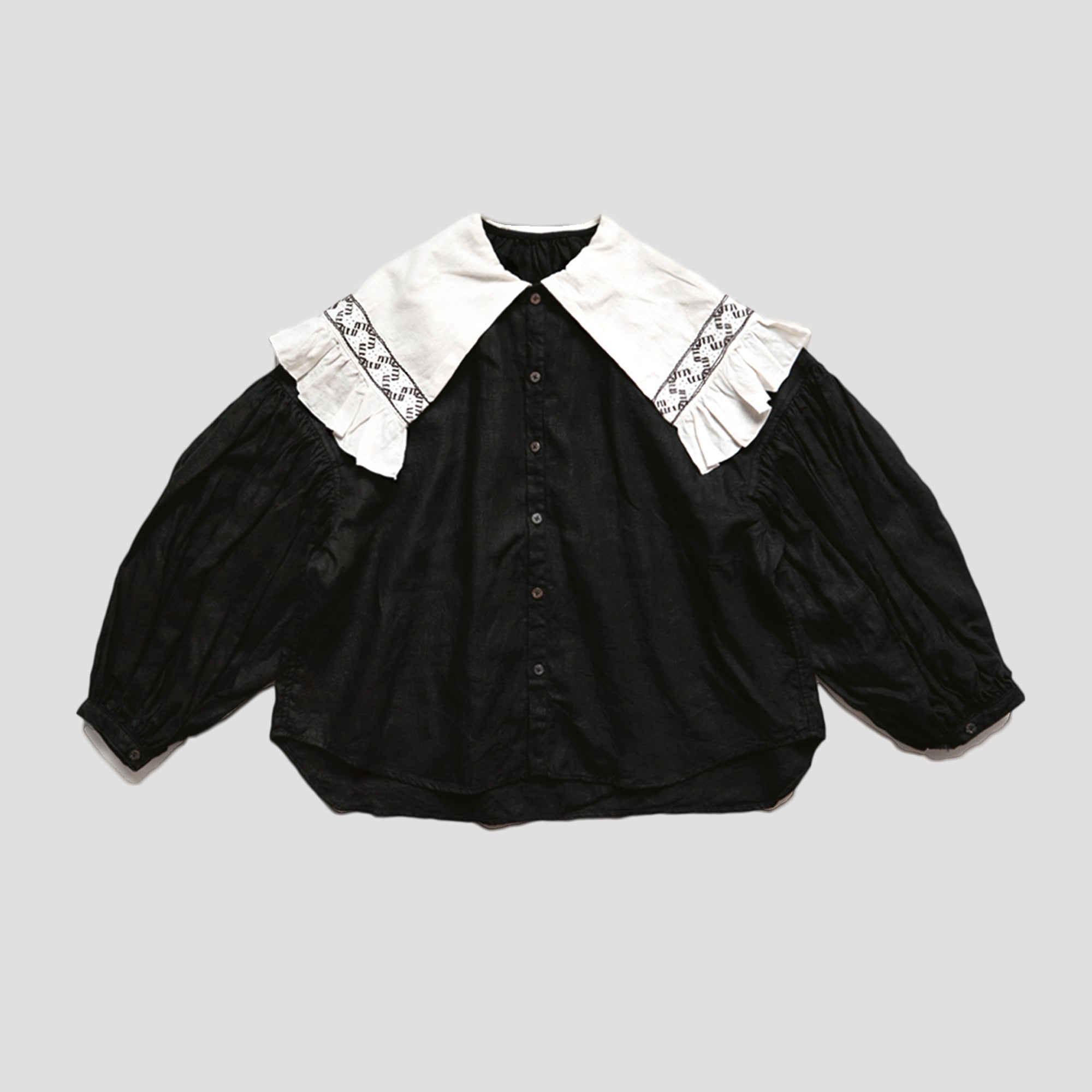 KAPITAL - LINEN CANVAS 2TONES PURITAN COLLAR BOUFFANT SHIRTS