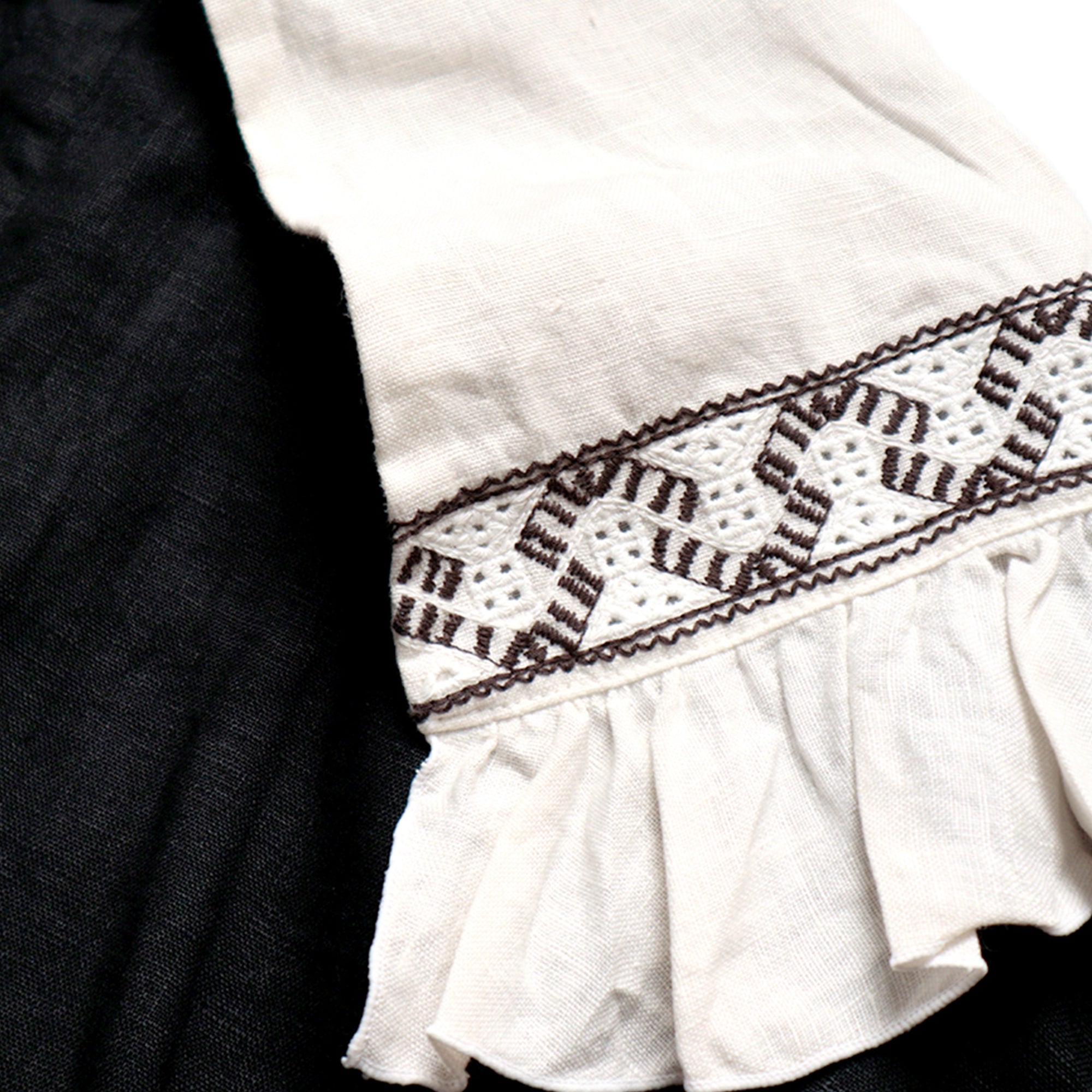 LINEN CANVAS 2TONES PURITAN COLLAR BOUFFANT SHIRTS - BLACK