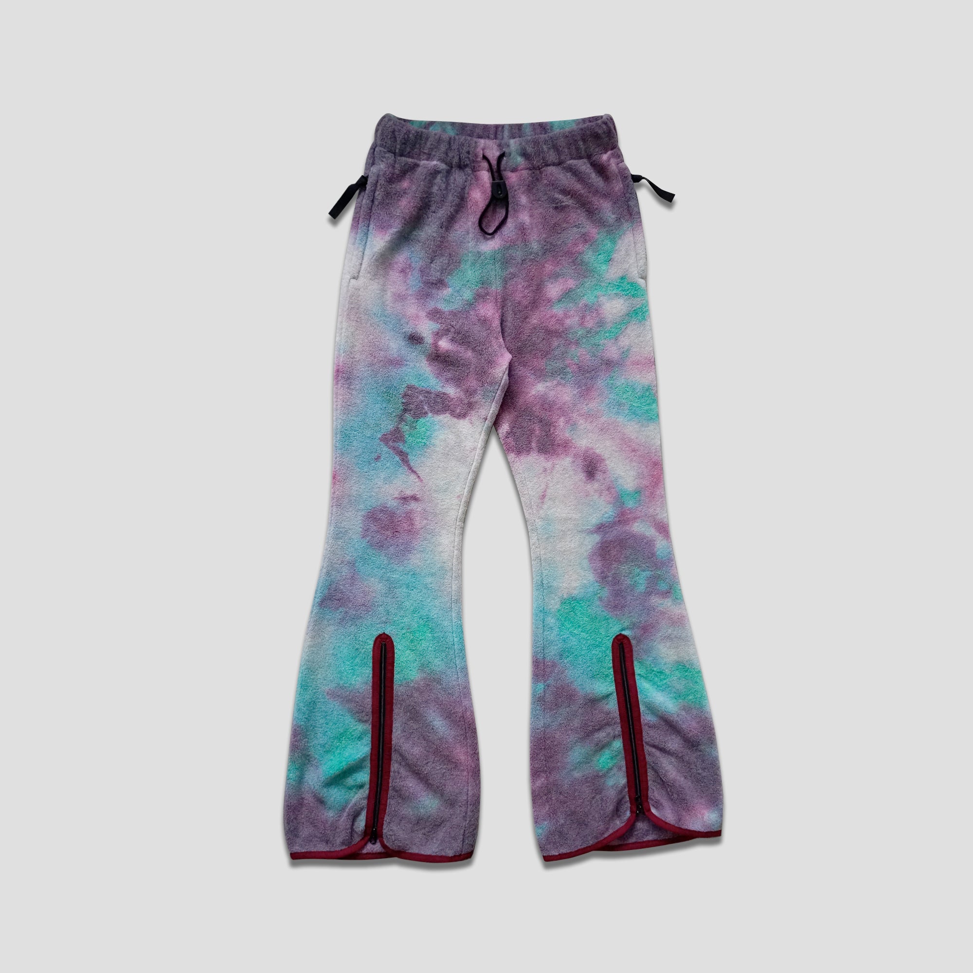 REVERSIBLE FLEECE TIE DYE FLARE PANTS - PURPLE/BLUE