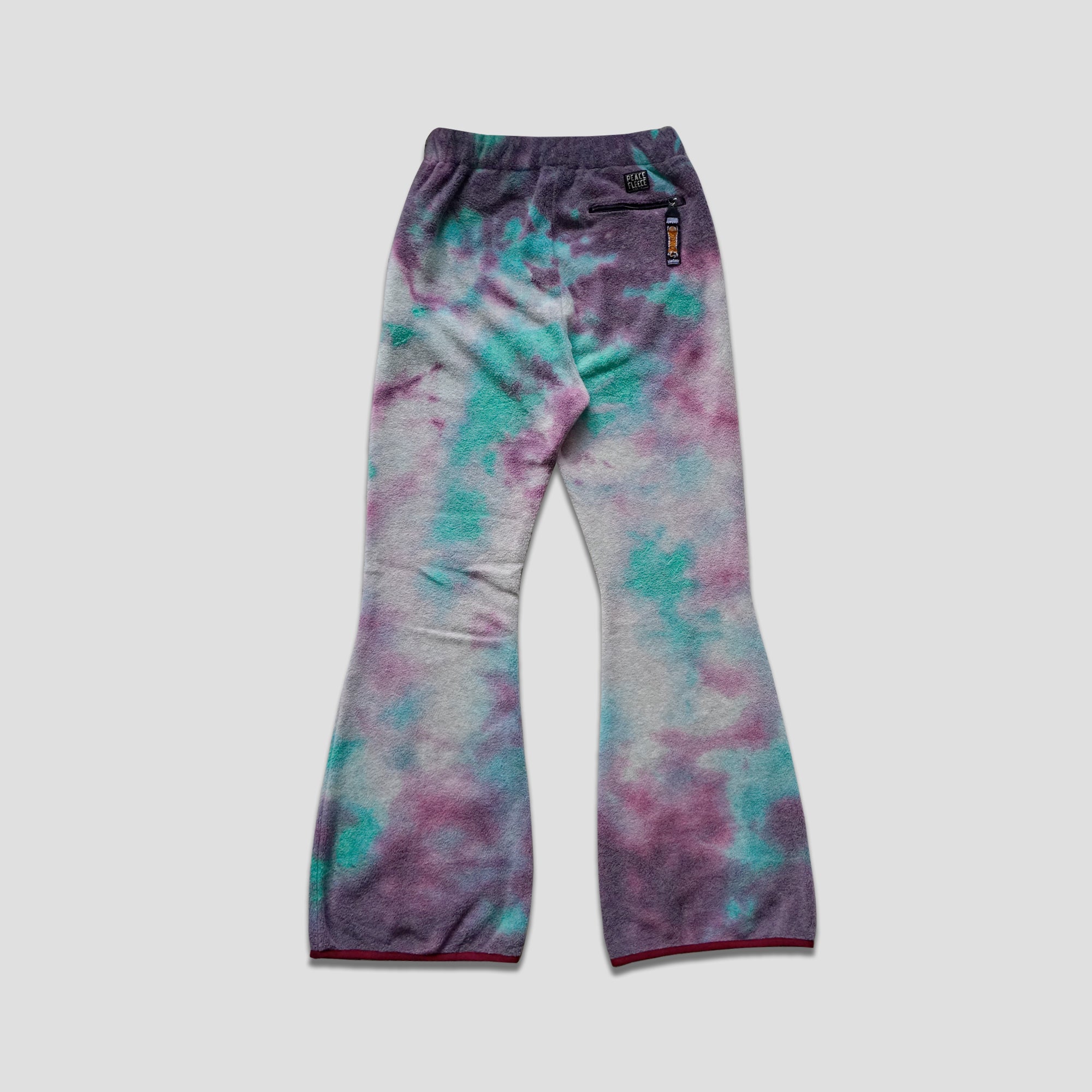 REVERSIBLE FLEECE TIE DYE FLARE PANTS - PURPLE/BLUE