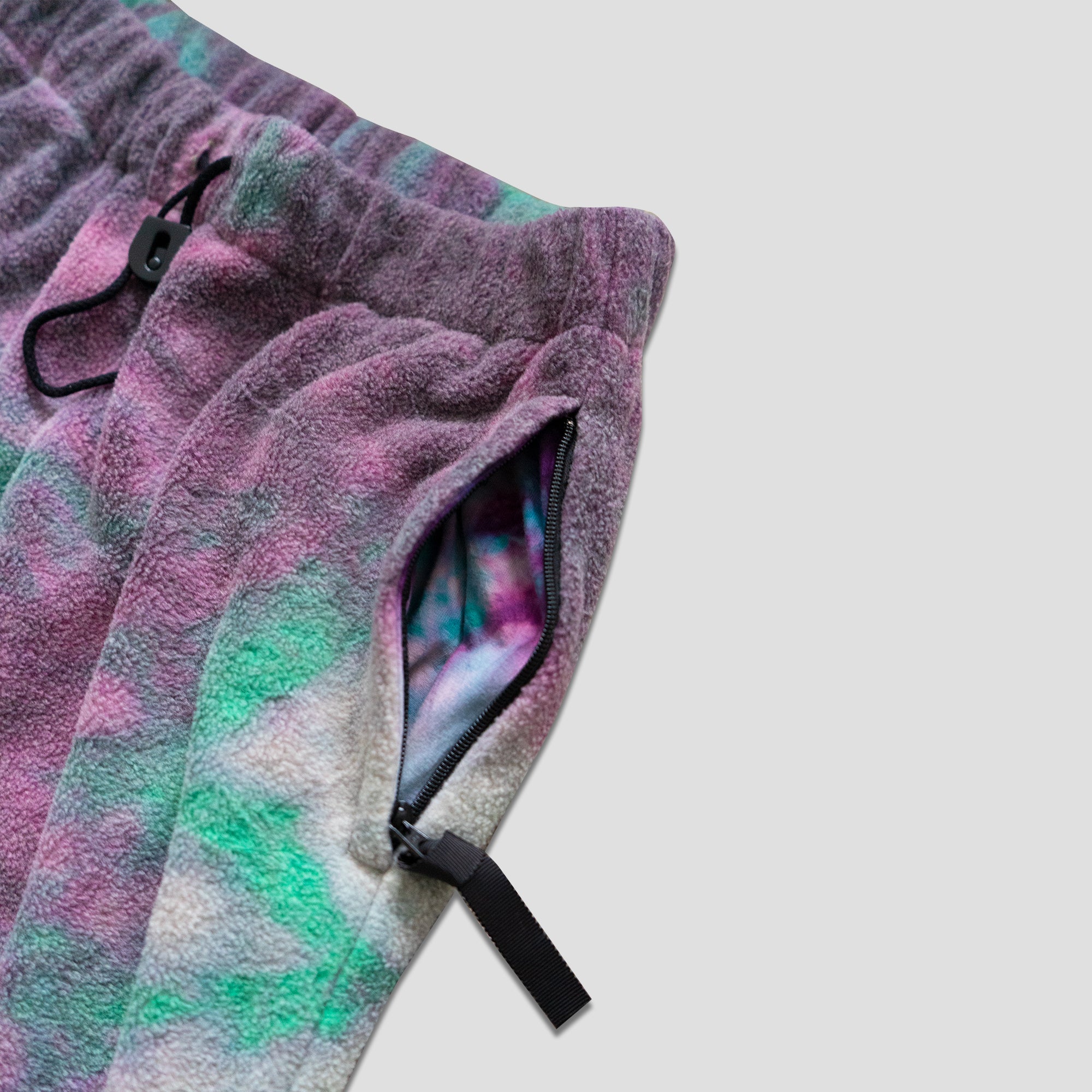 REVERSIBLE FLEECE TIE DYE FLARE PANTS - PURPLE/BLUE