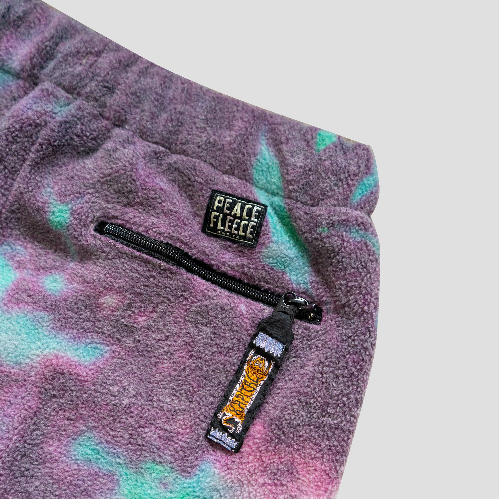 REVERSIBLE FLEECE TIE DYE FLARE PANTS - PURPLE/BLUE