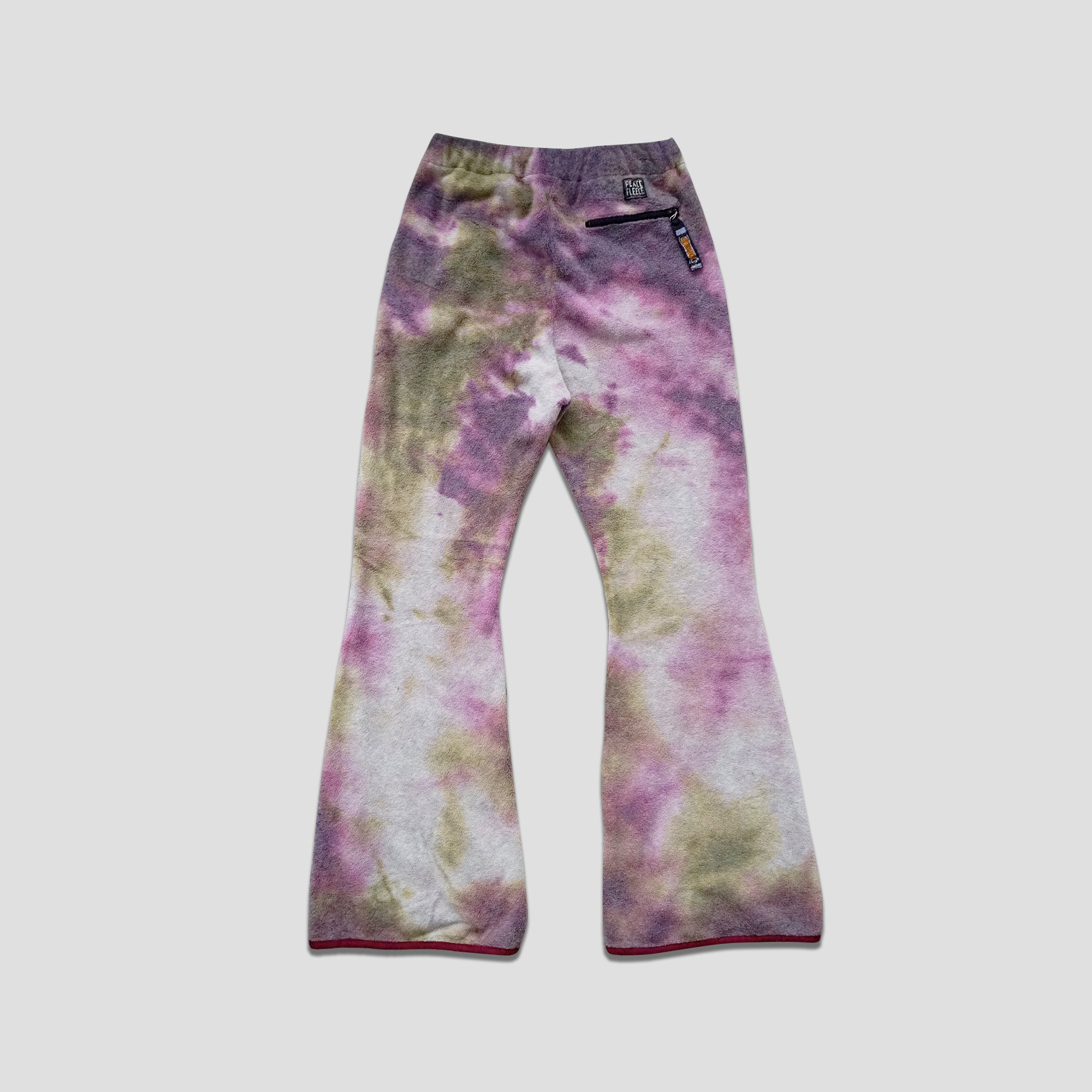 REVERSIBLE FLEECE TIE DYE FLARE PANTS - PURPLE/OLIVE