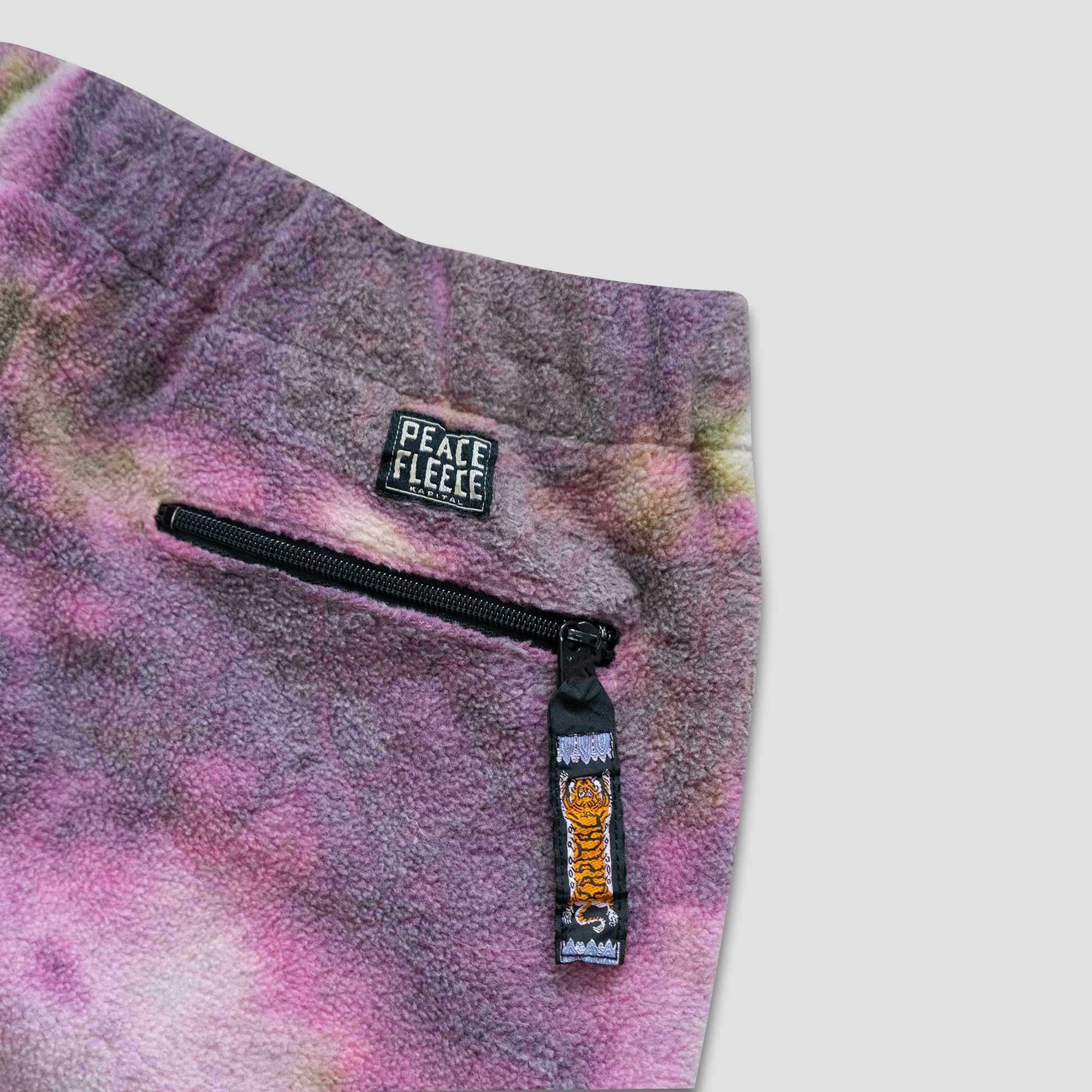 REVERSIBLE FLEECE TIE DYE FLARE PANTS - PURPLE/OLIVE