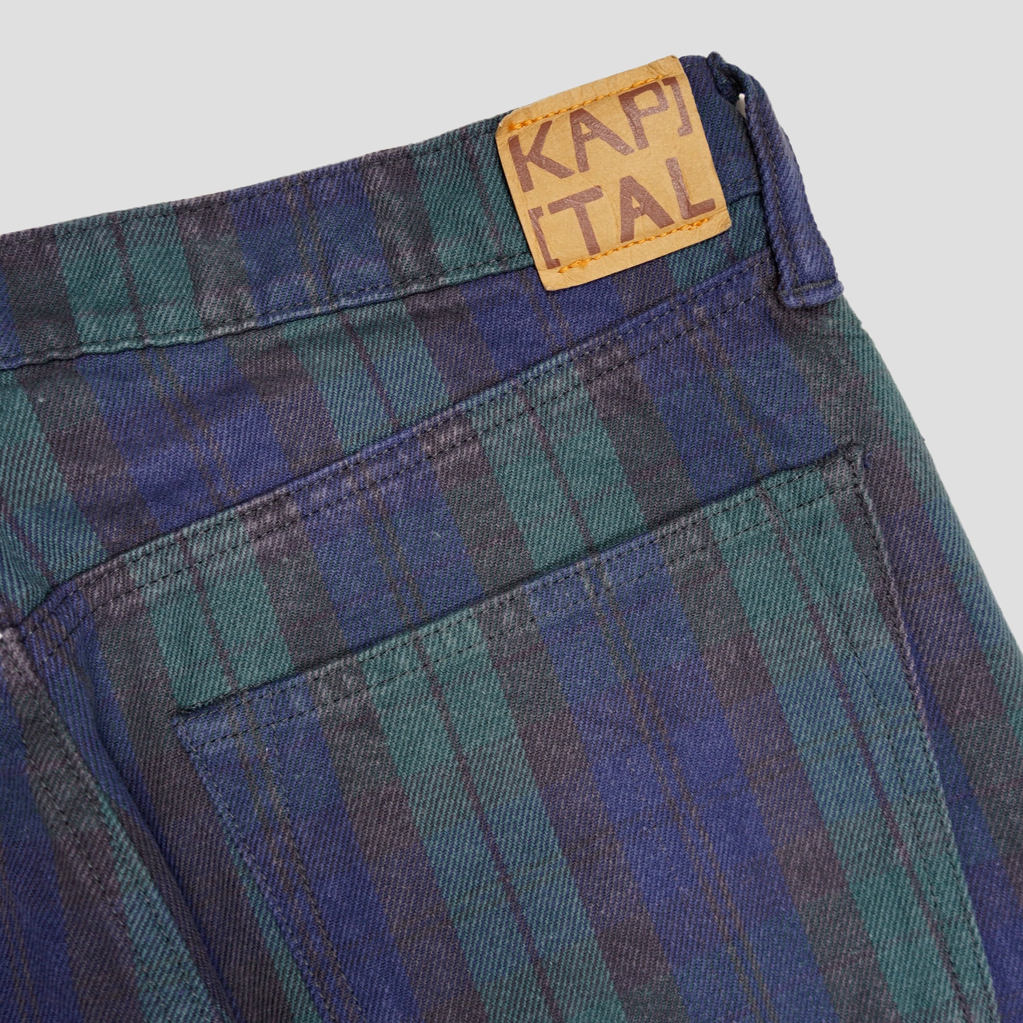11oz TARTAN CHECK 5P MONKEY CISCO JEANS (STUDS REMAKE) - GREEN