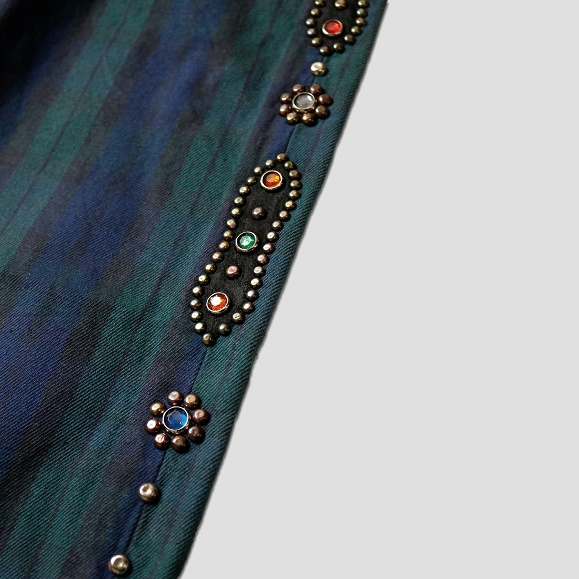 11oz TARTAN CHECK 5P MONKEY CISCO JEANS (STUDS REMAKE) - GREEN