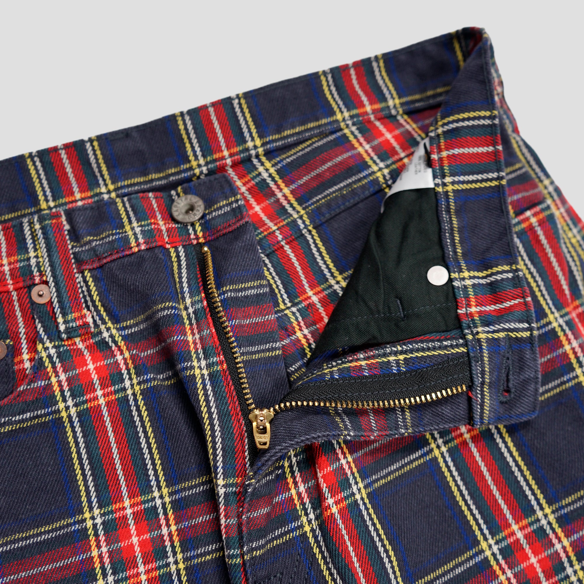 11oz TARTAN CHECK 5P MONKEY CISCO JEANS (STUDS REMAKE) - RED
