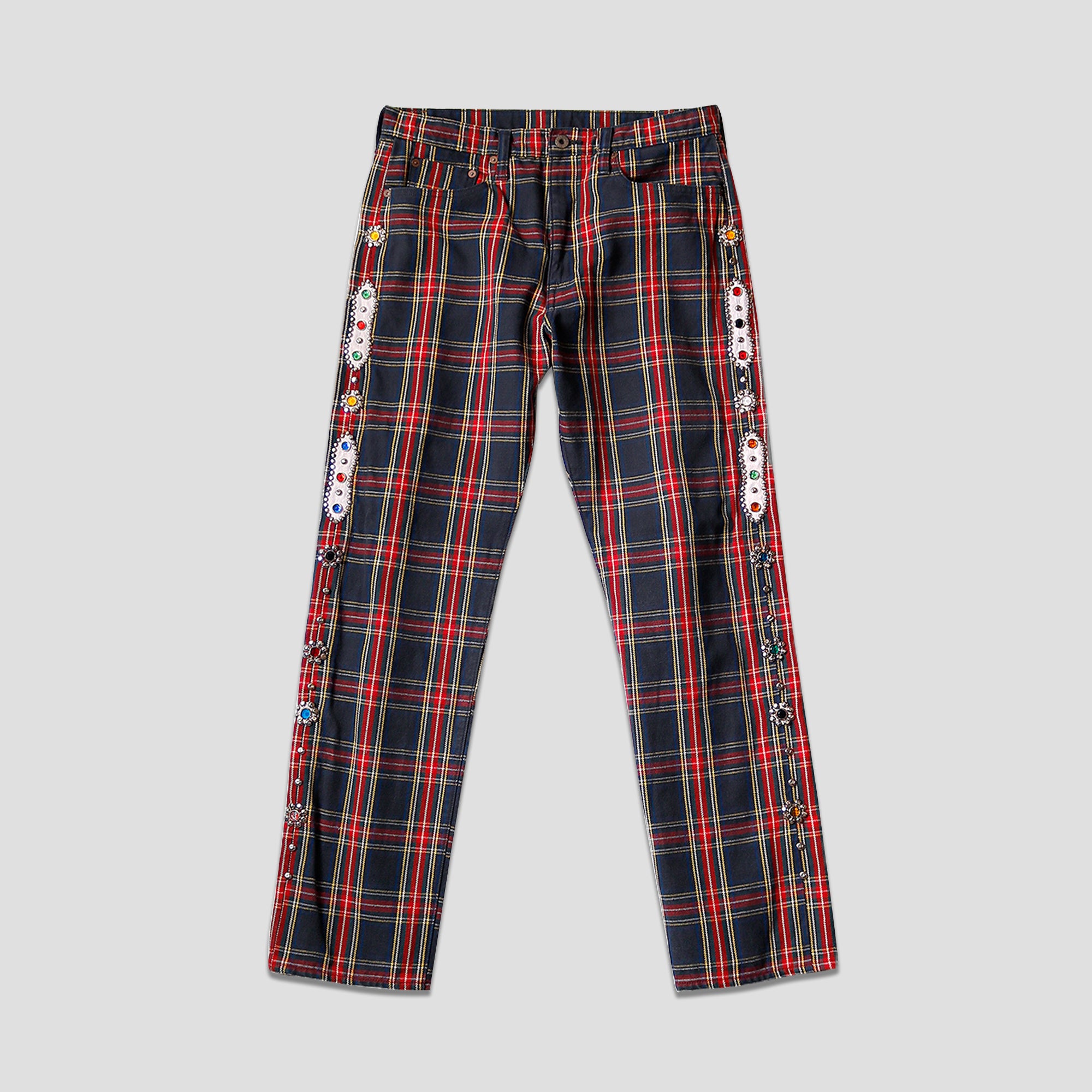 11oz TARTAN CHECK 5P MONKEY CISCO JEANS (STUDS REMAKE) - RED