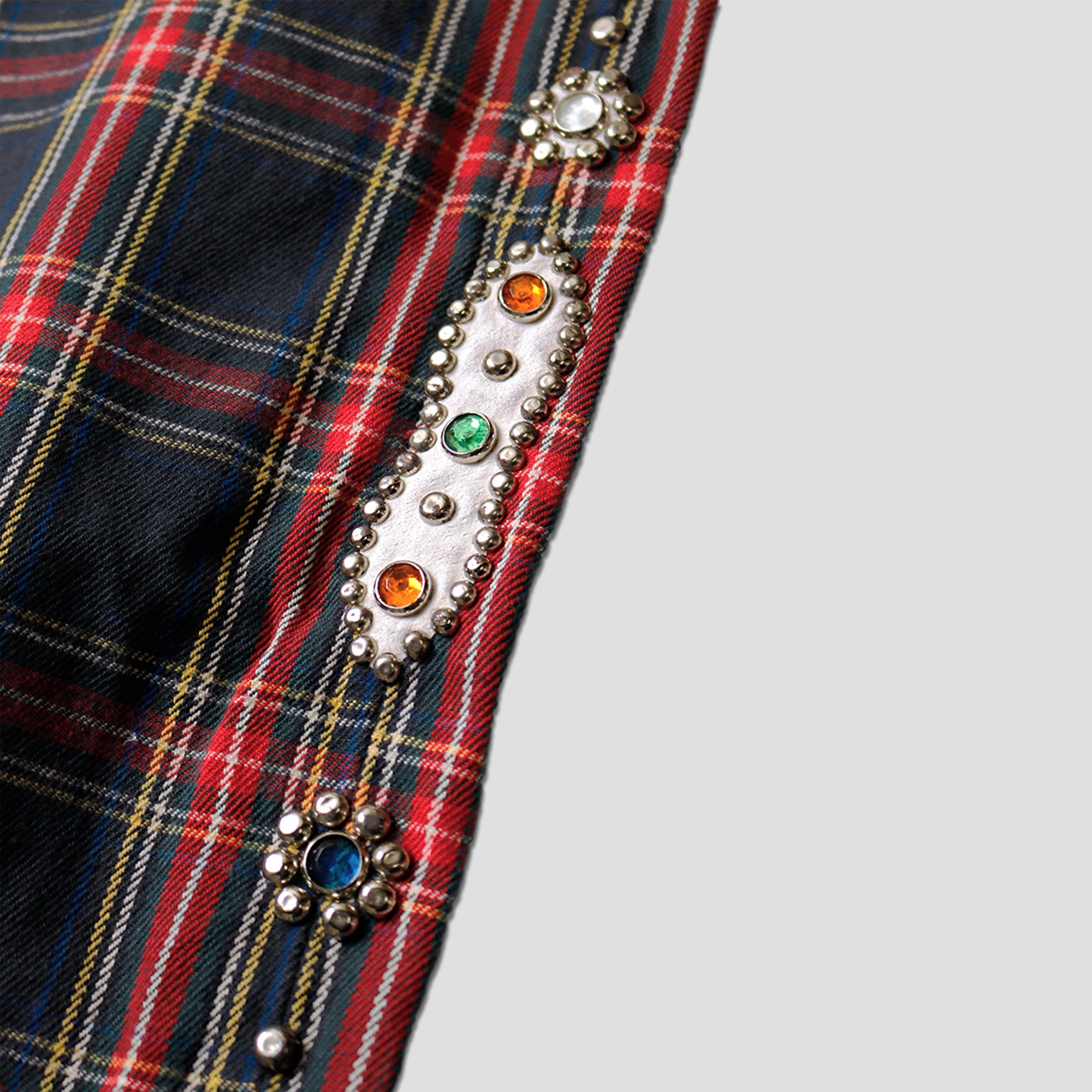 11oz TARTAN CHECK 5P MONKEY CISCO JEANS (STUDS REMAKE) - RED