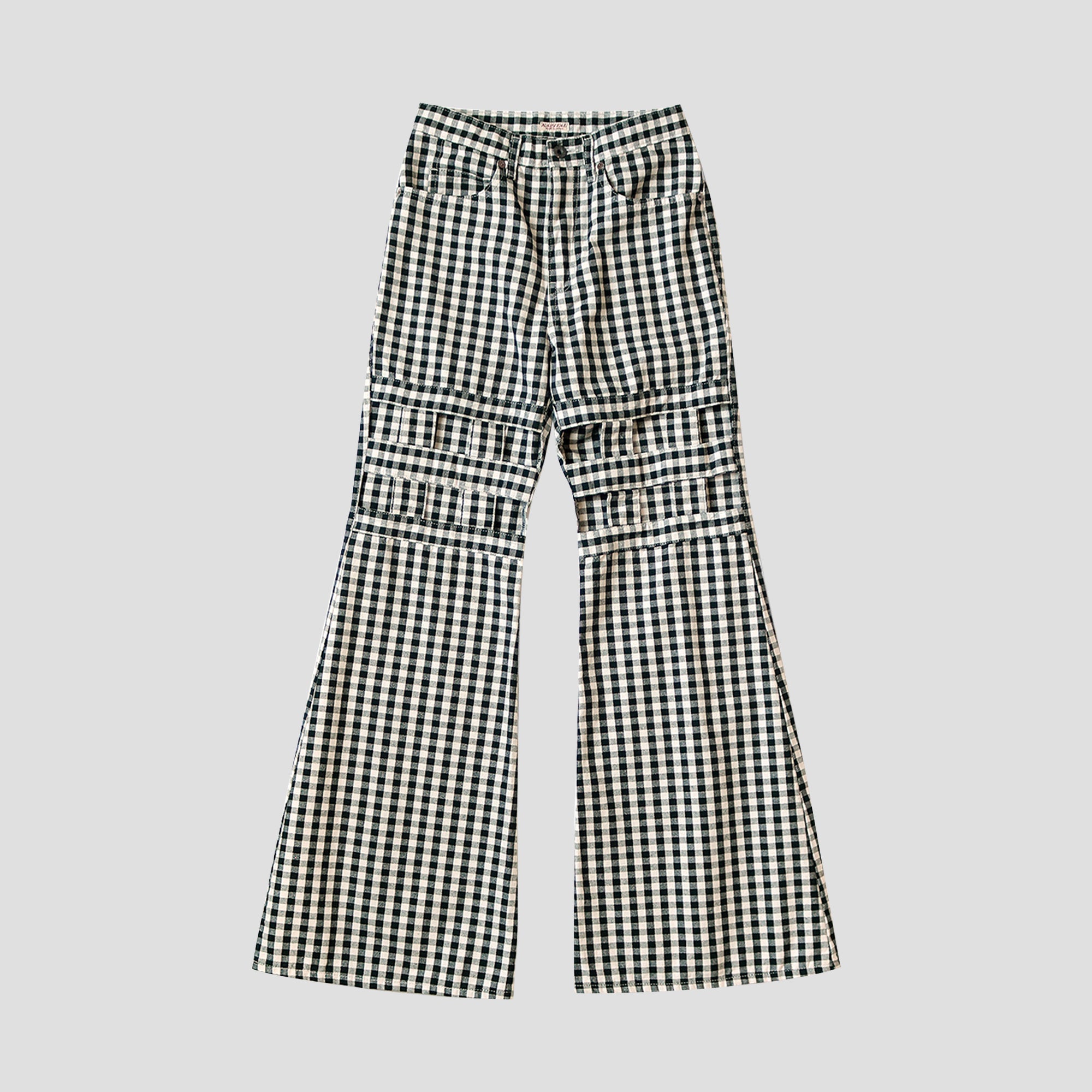 CANVAS GINGHAM CHECK 5P WINDOWPANE FLARE PANTS LADIES