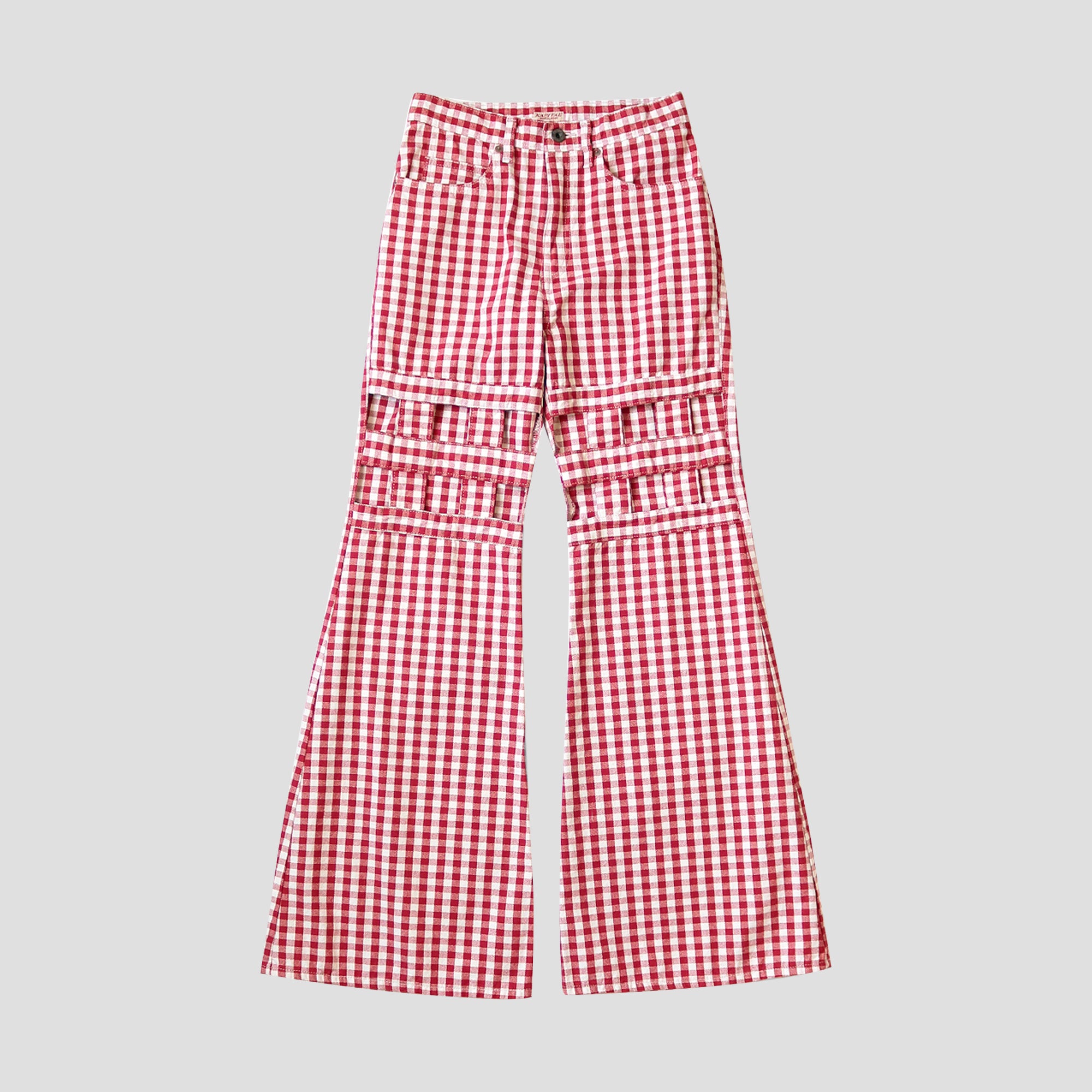 CANVAS GINGHAM CHECK 5P WINDOWPANE FLARE PANTS LADIES