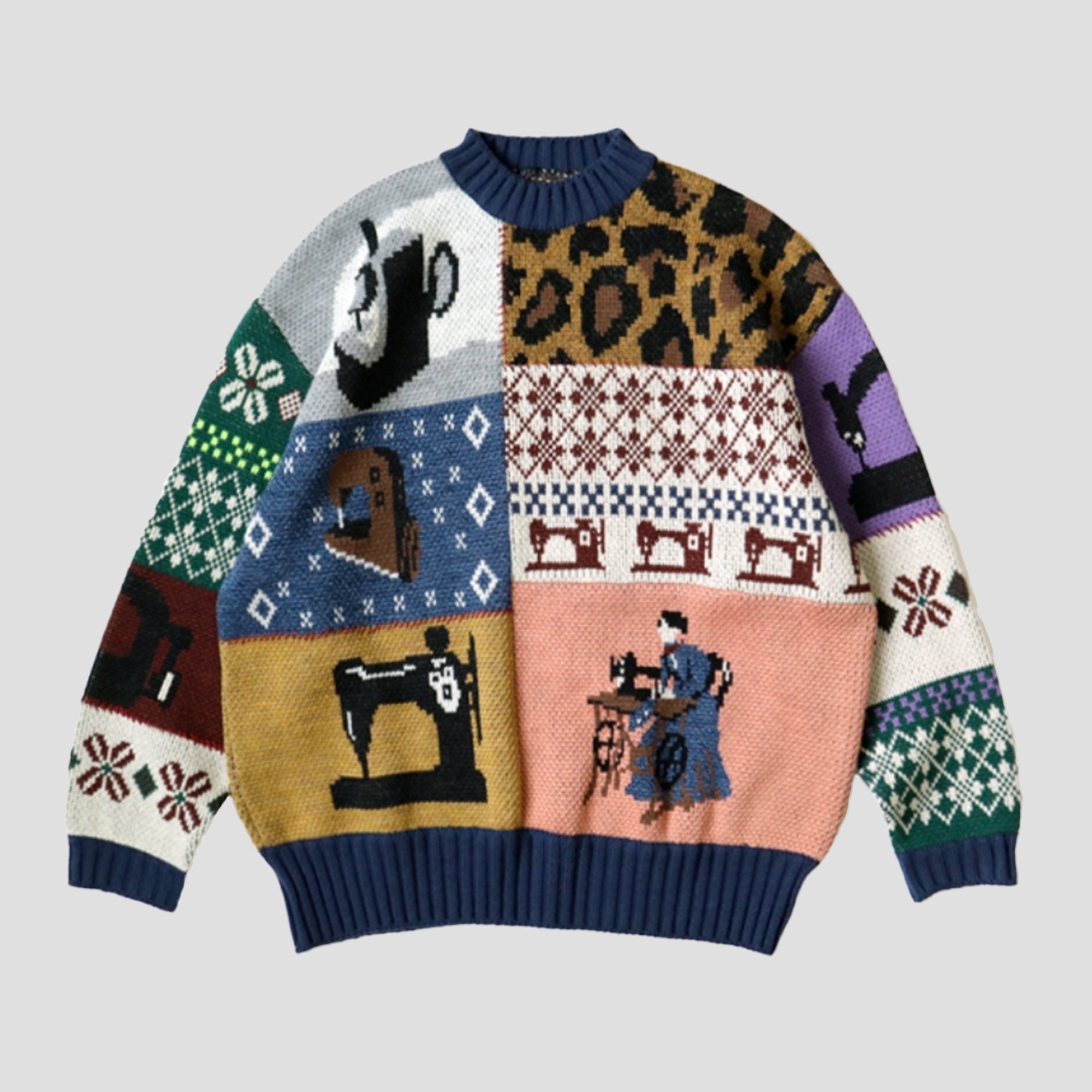 5G WOOL KUROGANE PATCHWORK CREW SWEATER