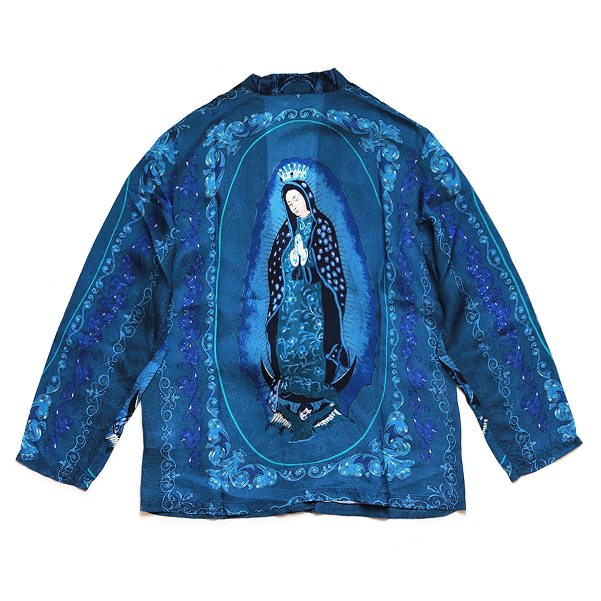 RAYON VIRGIN MARY KIMONO SHIRT - TURQUOISE