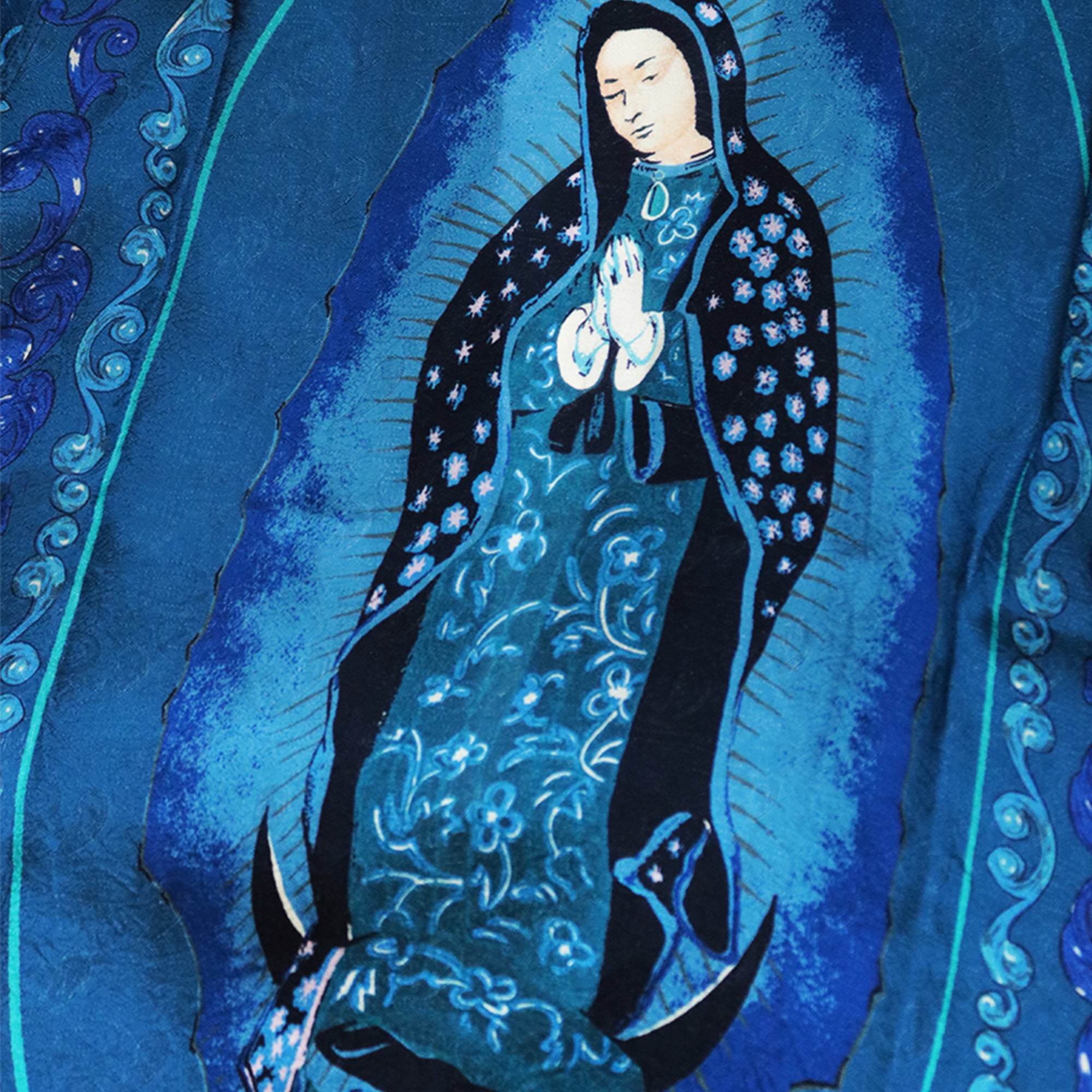 RAYON VIRGIN MARY KIMONO SHIRT - TURQUOISE