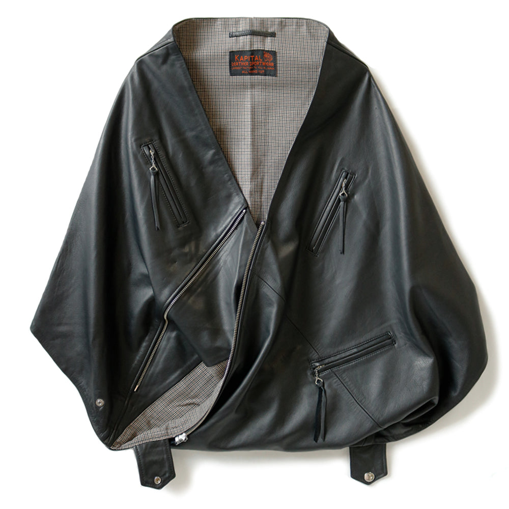 KAPITAL - LEATHER RIDERS MINI PANCHO - BLACK at Mannahatta NYC
